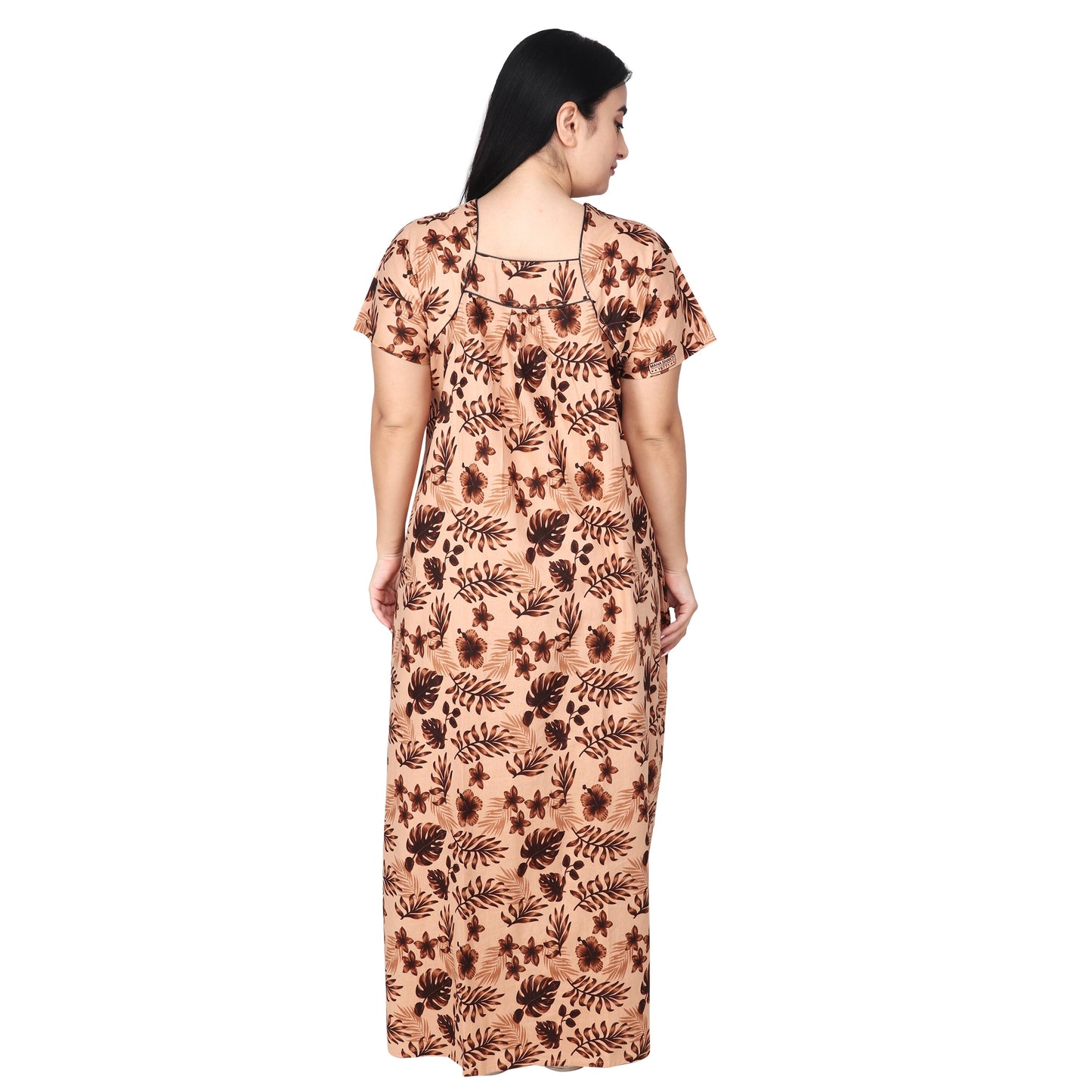 Printed Cotton Mother Nighty For Women - Brown