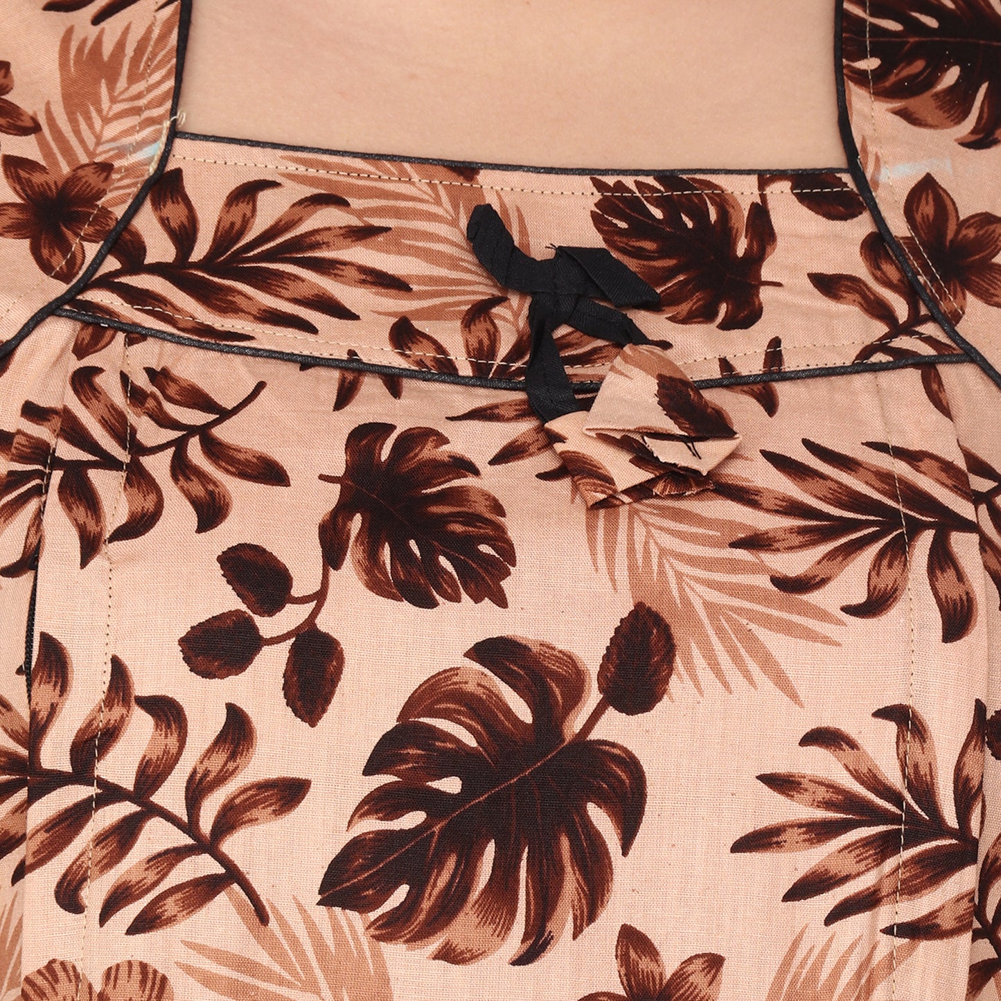 Printed Cotton Mother Nighty For Women - Brown