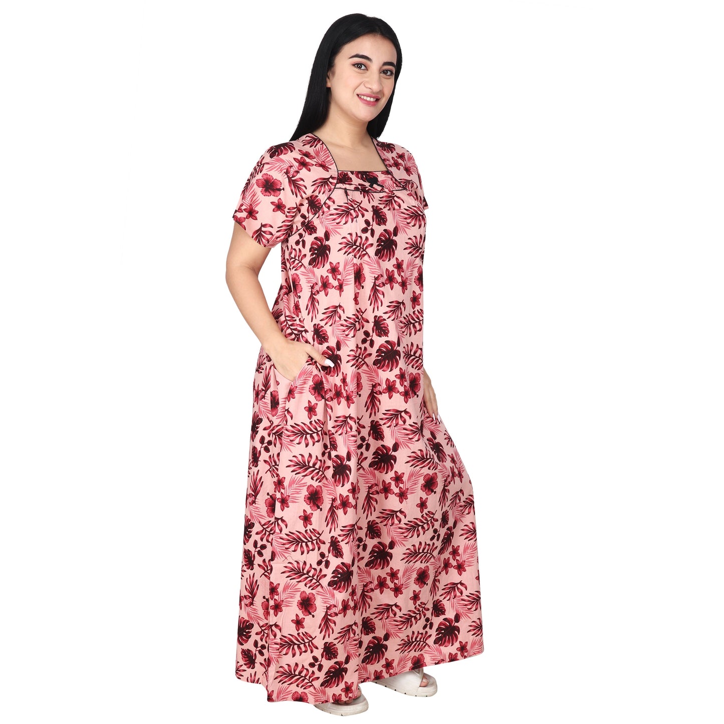 Printed Cotton Mother Nighty For Women - Pink