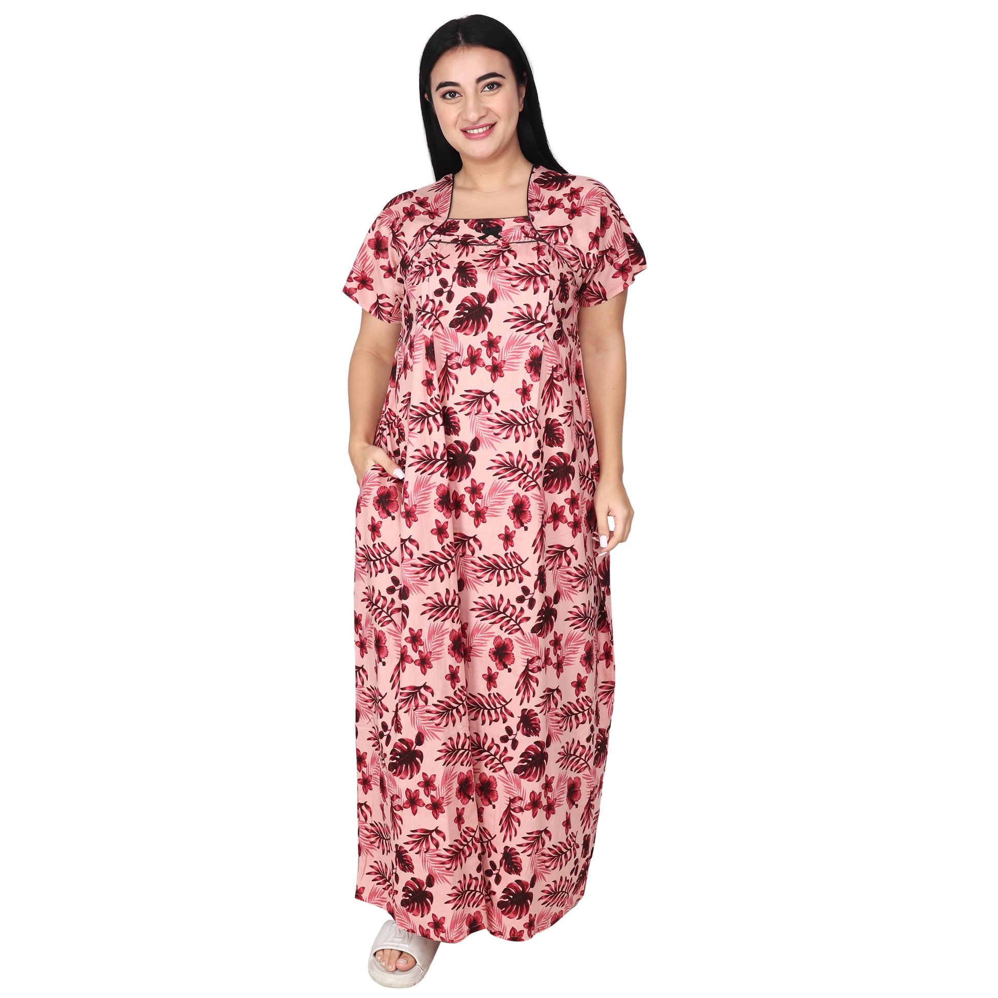 Printed Cotton Mother Nighty For Women - Pink