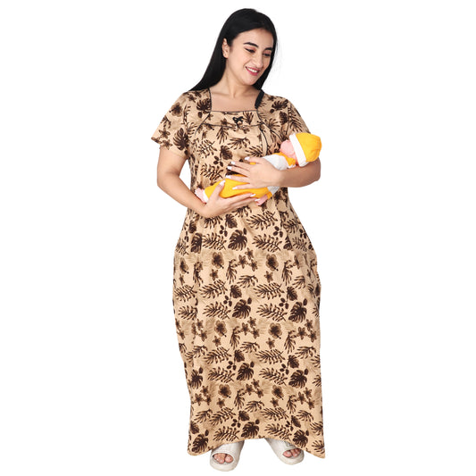 Printed Cotton Mother Nighty For Women - Yellow