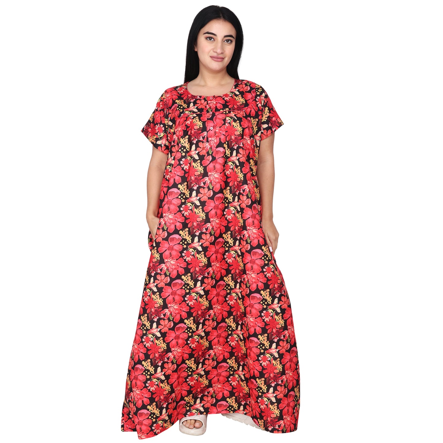 Printed Cotton Nighty For Women - Black