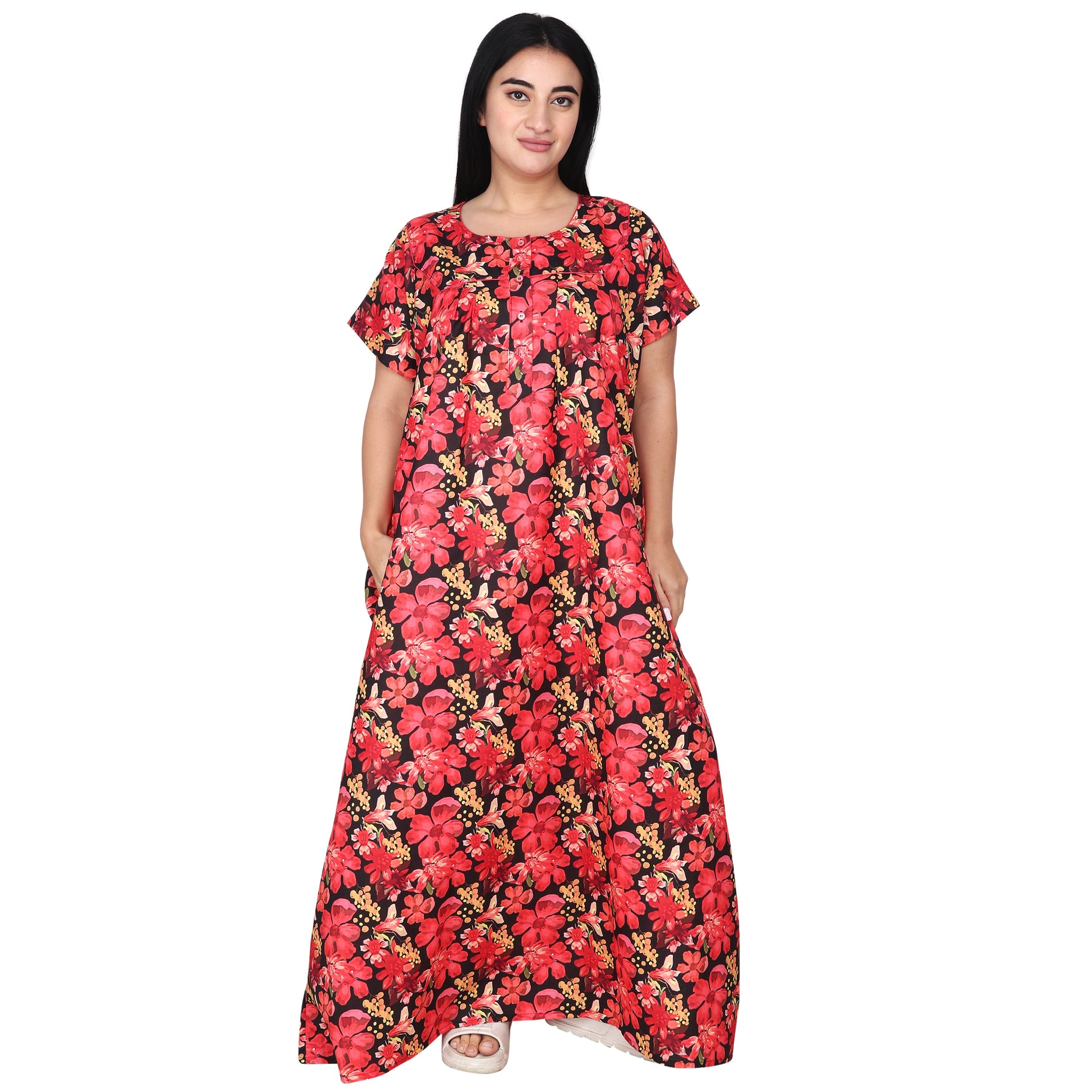 Printed Cotton Nighty For Women - Black