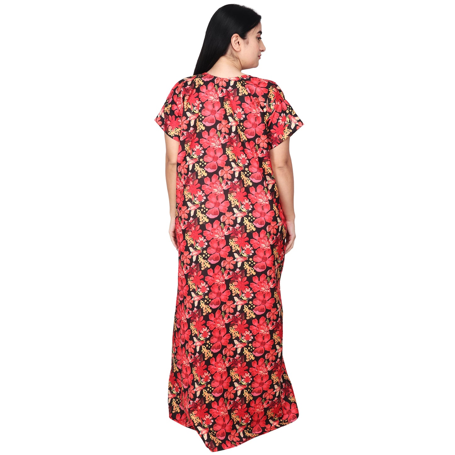 Printed Cotton Nighty For Women - Black