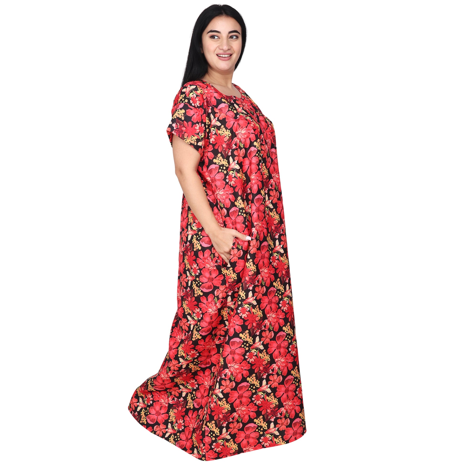 Printed Cotton Nighty For Women - Black