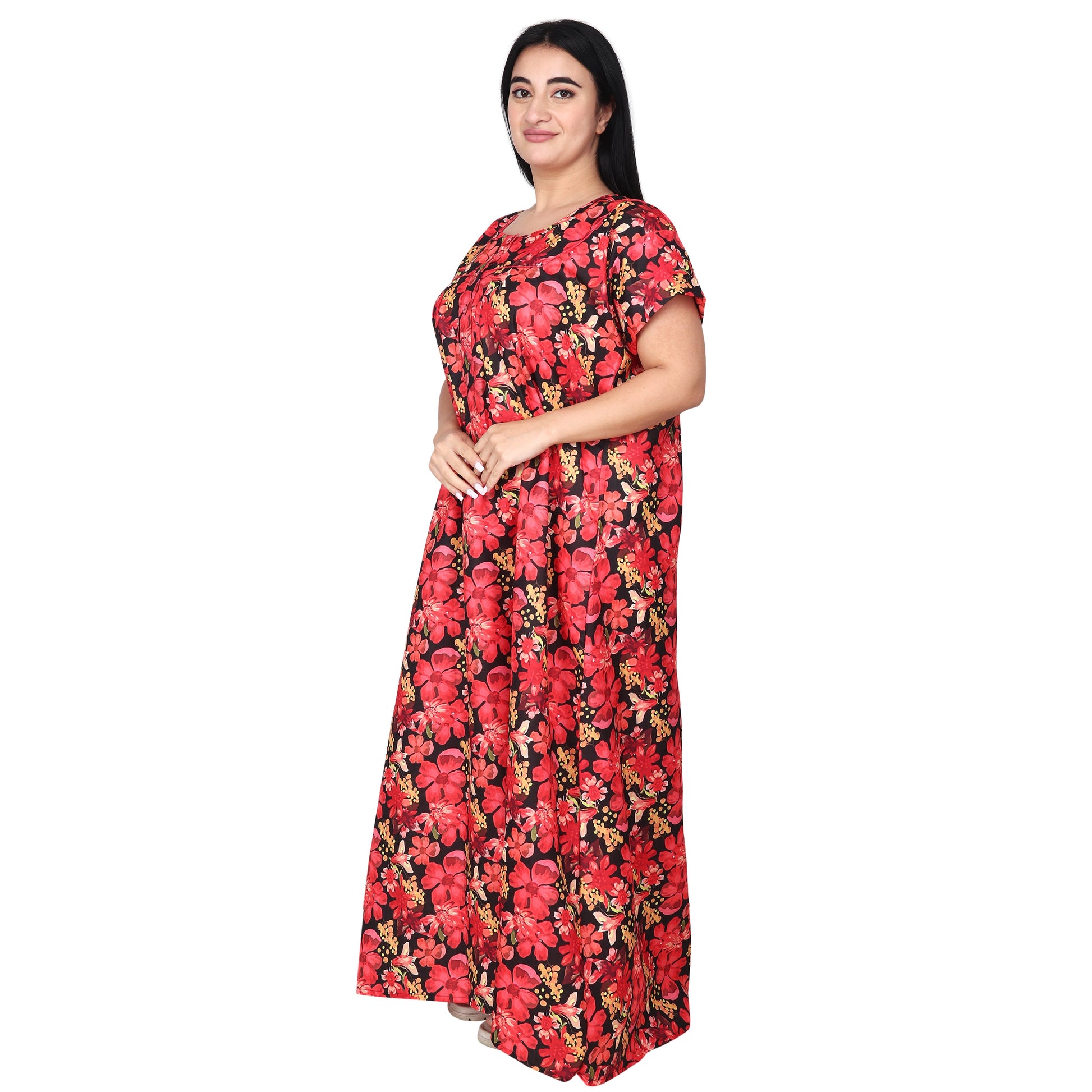 Printed Cotton Nighty For Women - Black