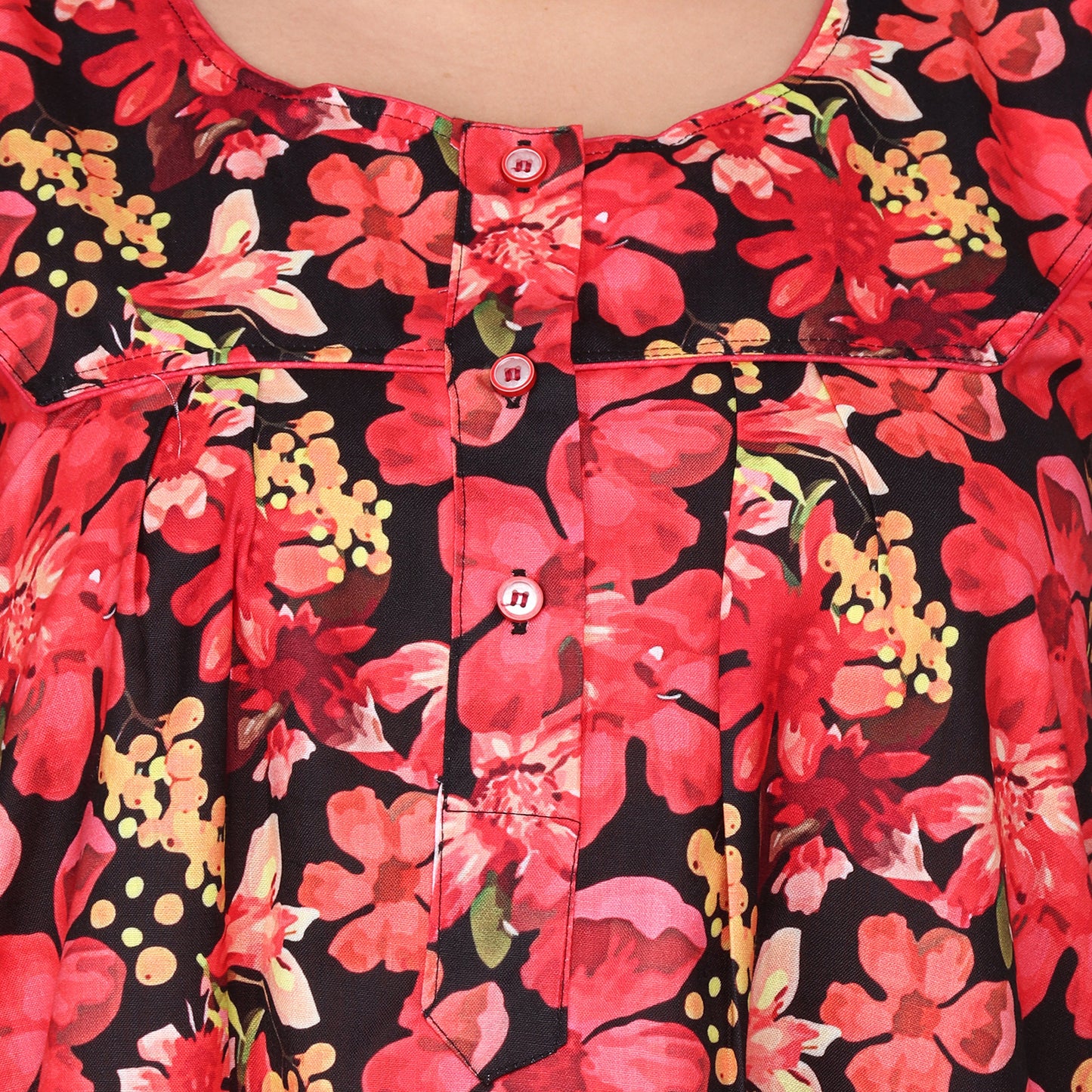 Printed Cotton Nighty For Women - Black