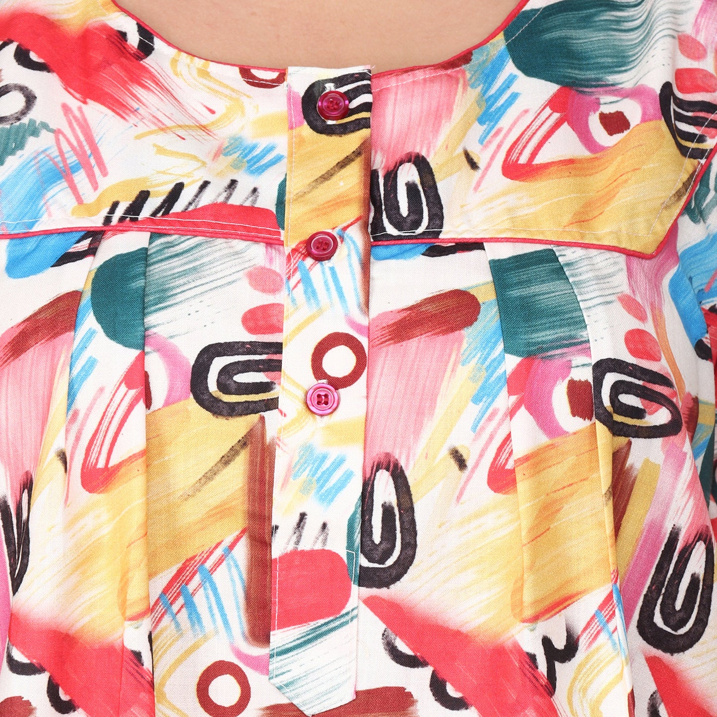 Printed Cotton Nighty For Women - Multi Colour