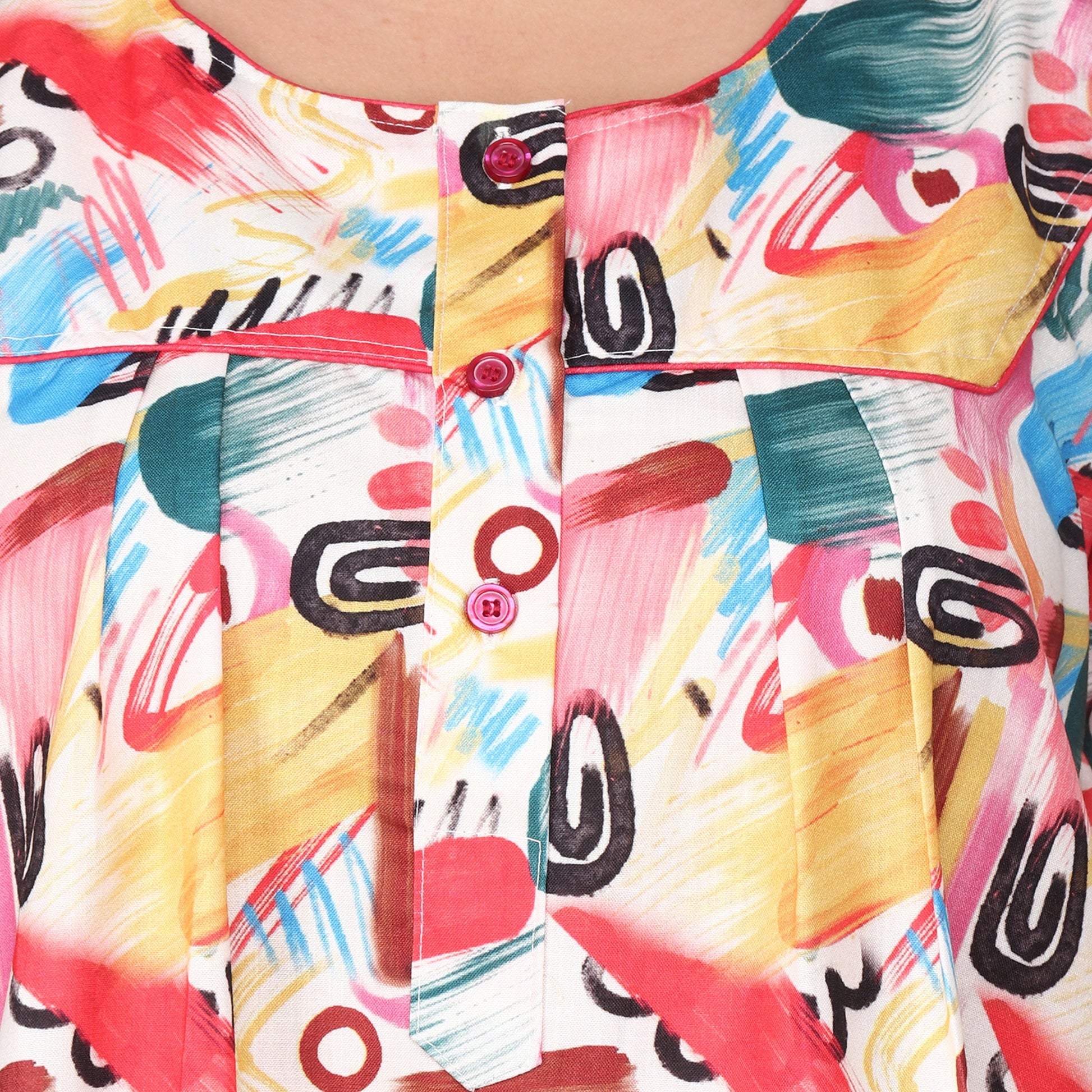 Printed Cotton Nighty For Women - Multi Colour