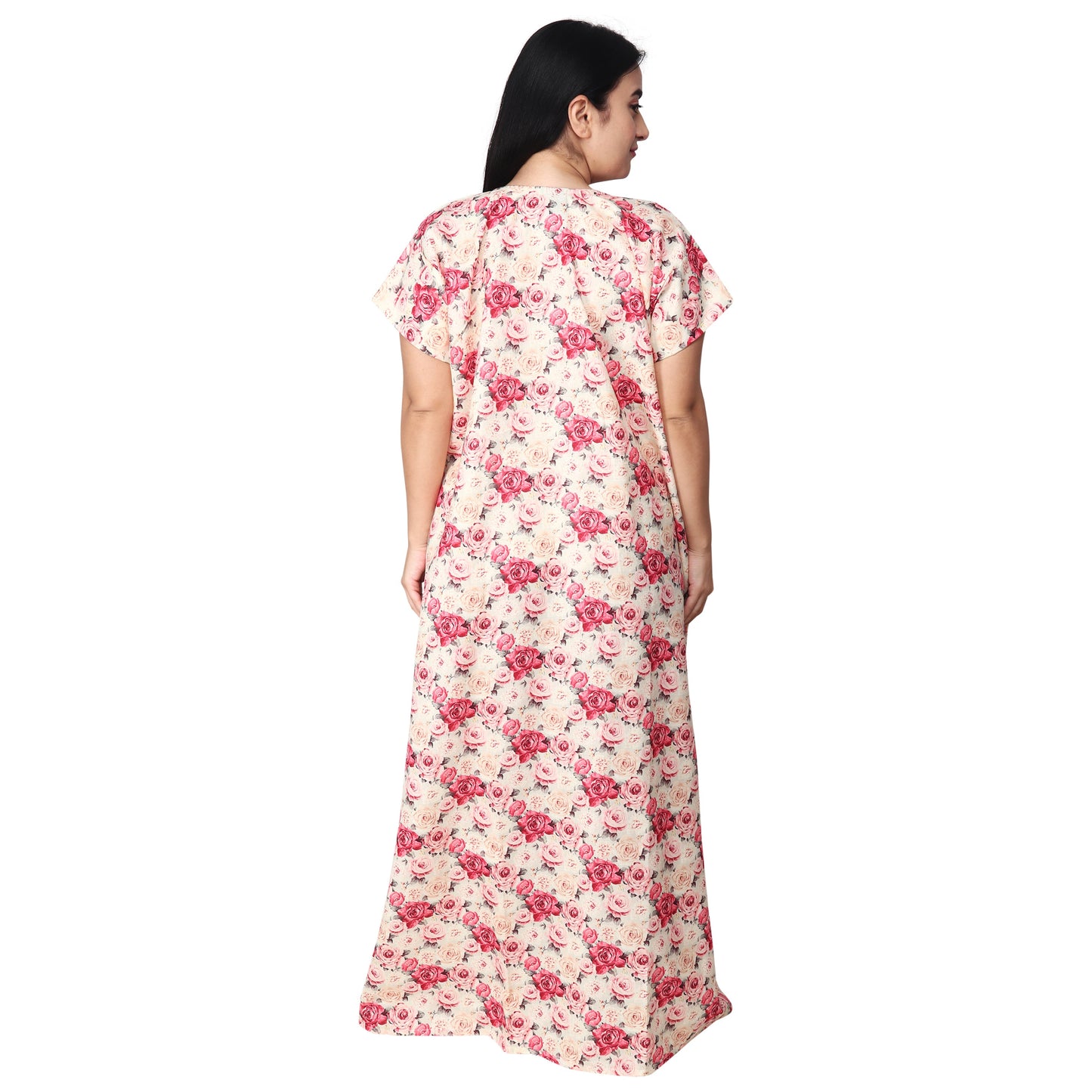 Printed Cotton Nighty For Women - Pink