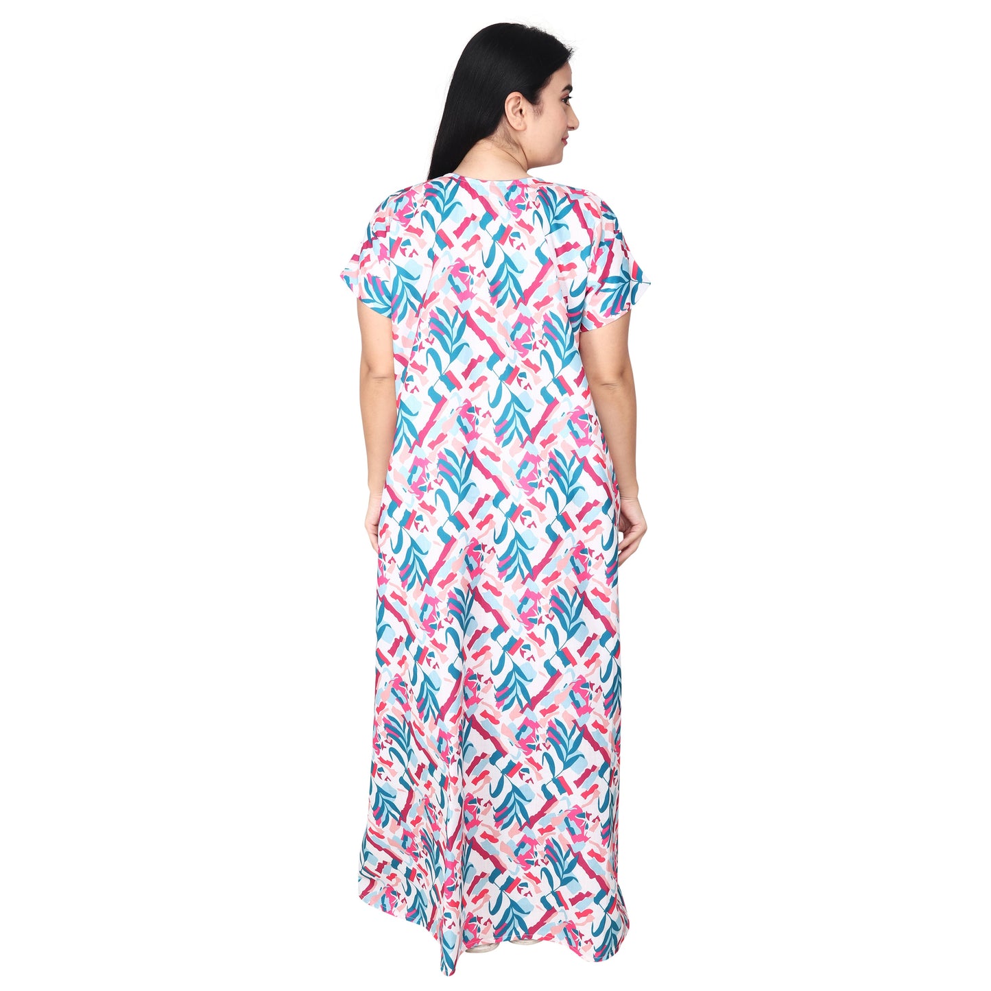 Printed Cotton Nighty For Women - Multi Colour