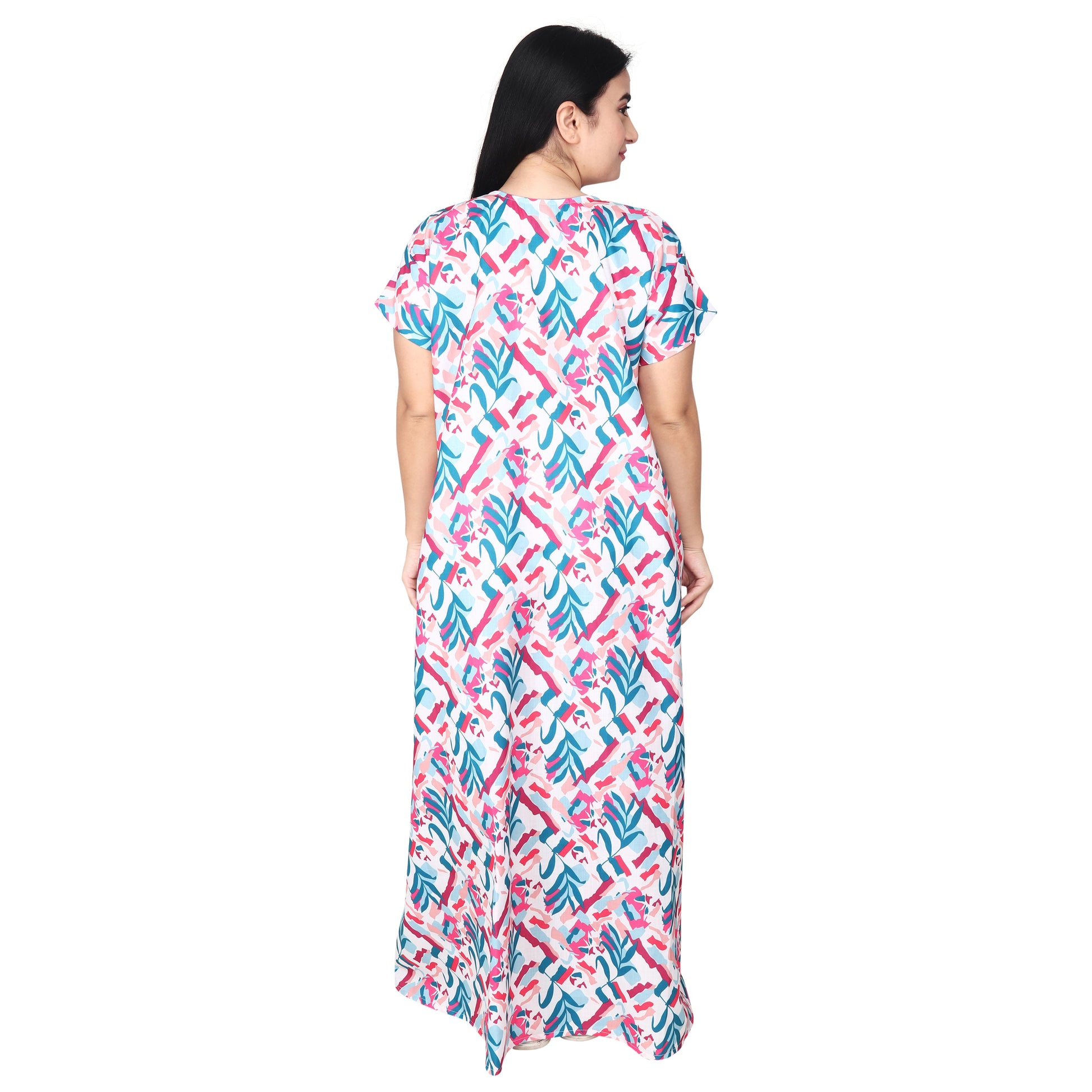 Printed Cotton Nighty For Women - Multi Colour