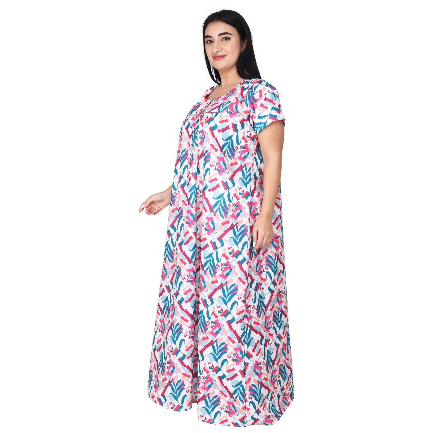 Printed Cotton Nighty For Women - Multi Colour