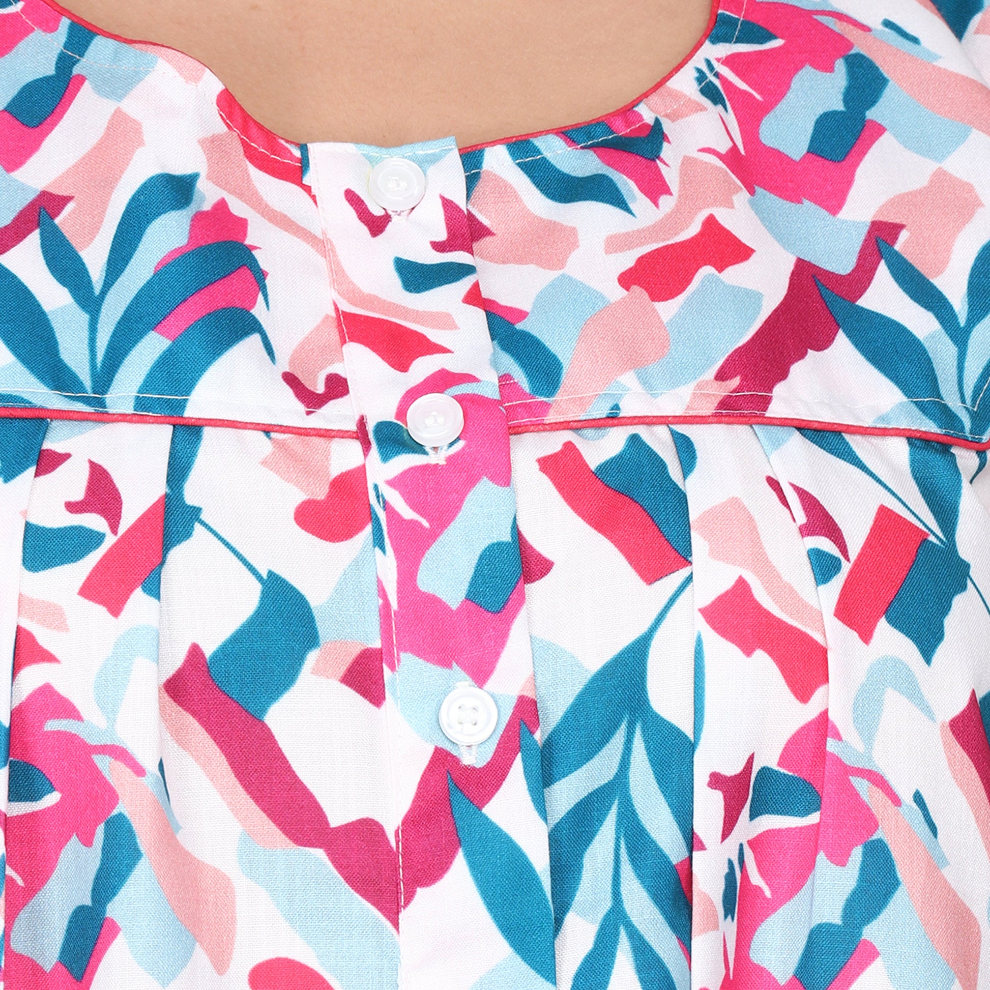 Printed Cotton Nighty For Women - Multi Colour