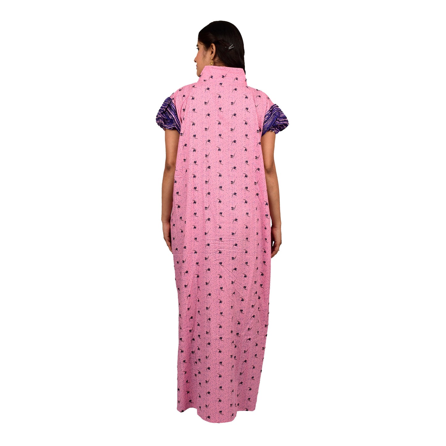 Printed Cotton Nighty For Women - Pink