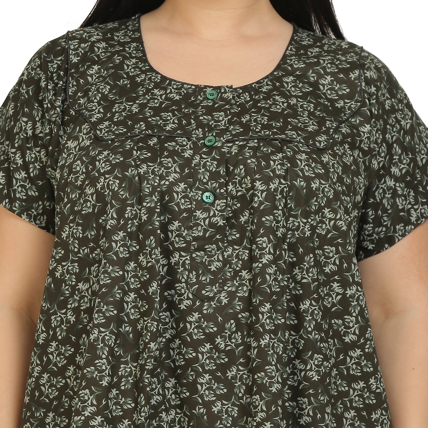 Printed Cotton Nighty For Women - Light Green
