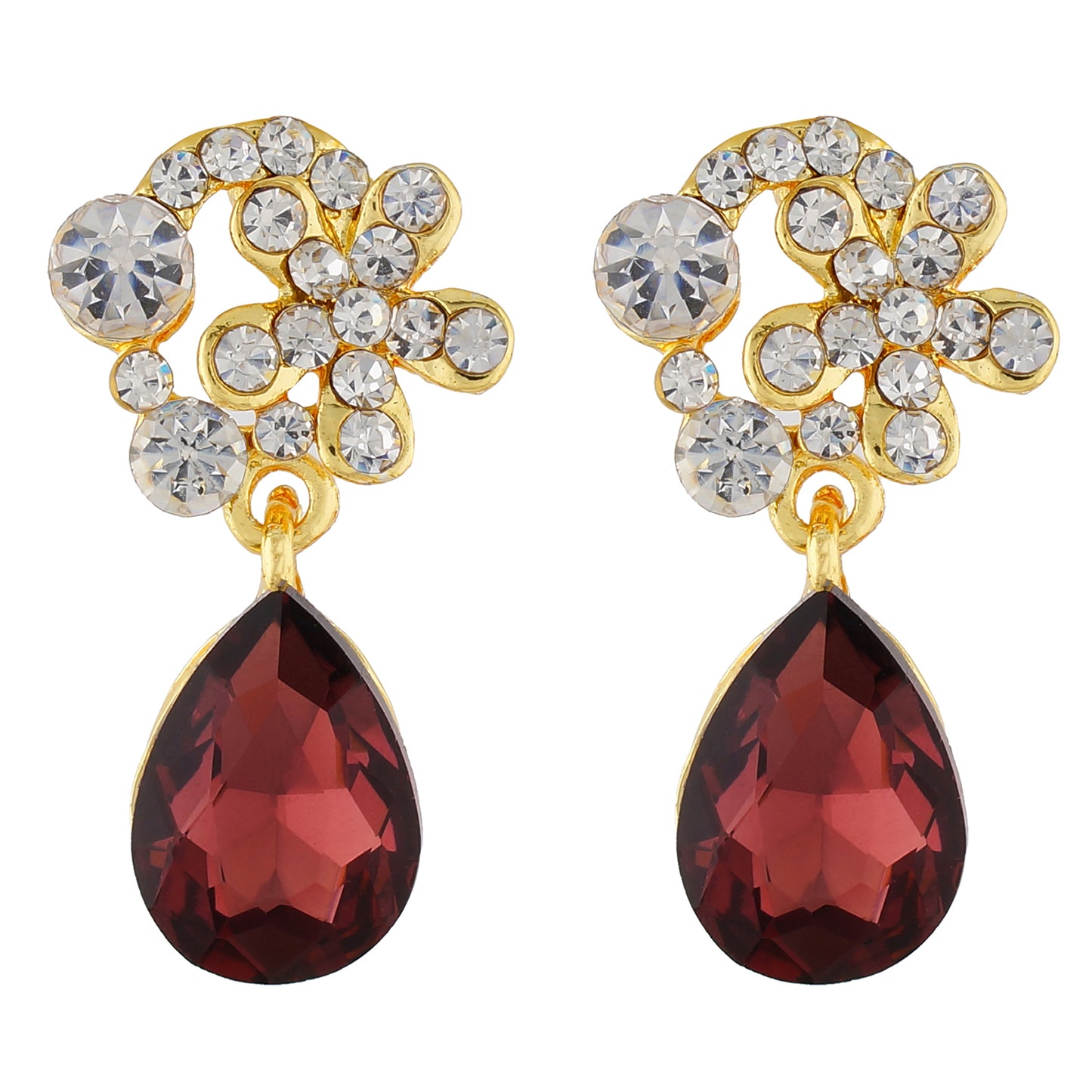 Exclusive Gold Colour Floral Design Earring with Maroon Drop for Girls and Women