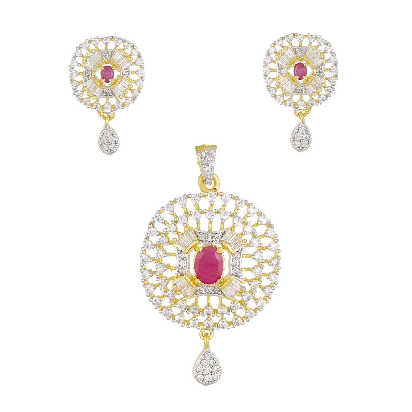 Stylish Gold Plated CZ Copper Pendant Set for Ladies and Girls