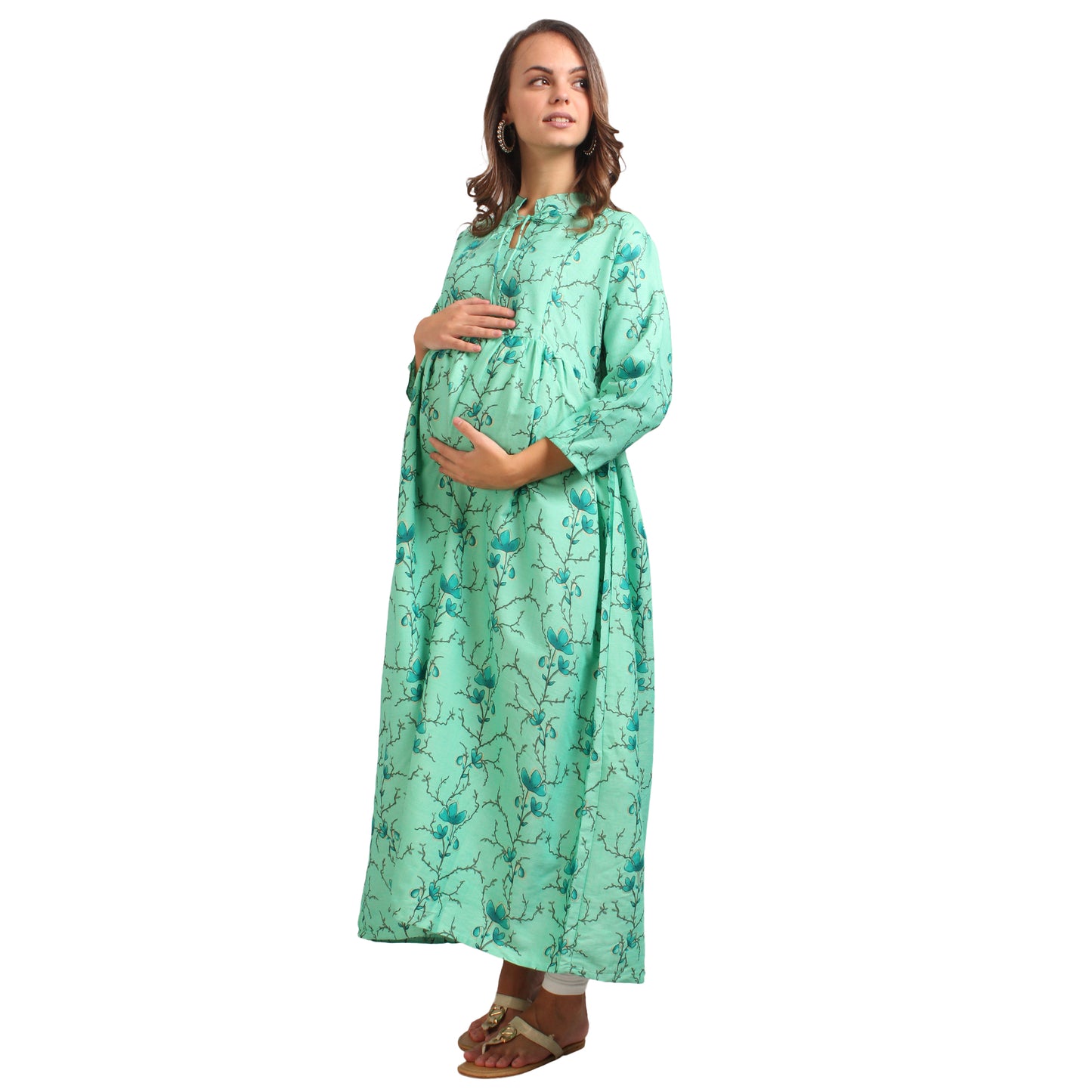 Printed Rayon Pregnancy Kurti For Women - Dark Green