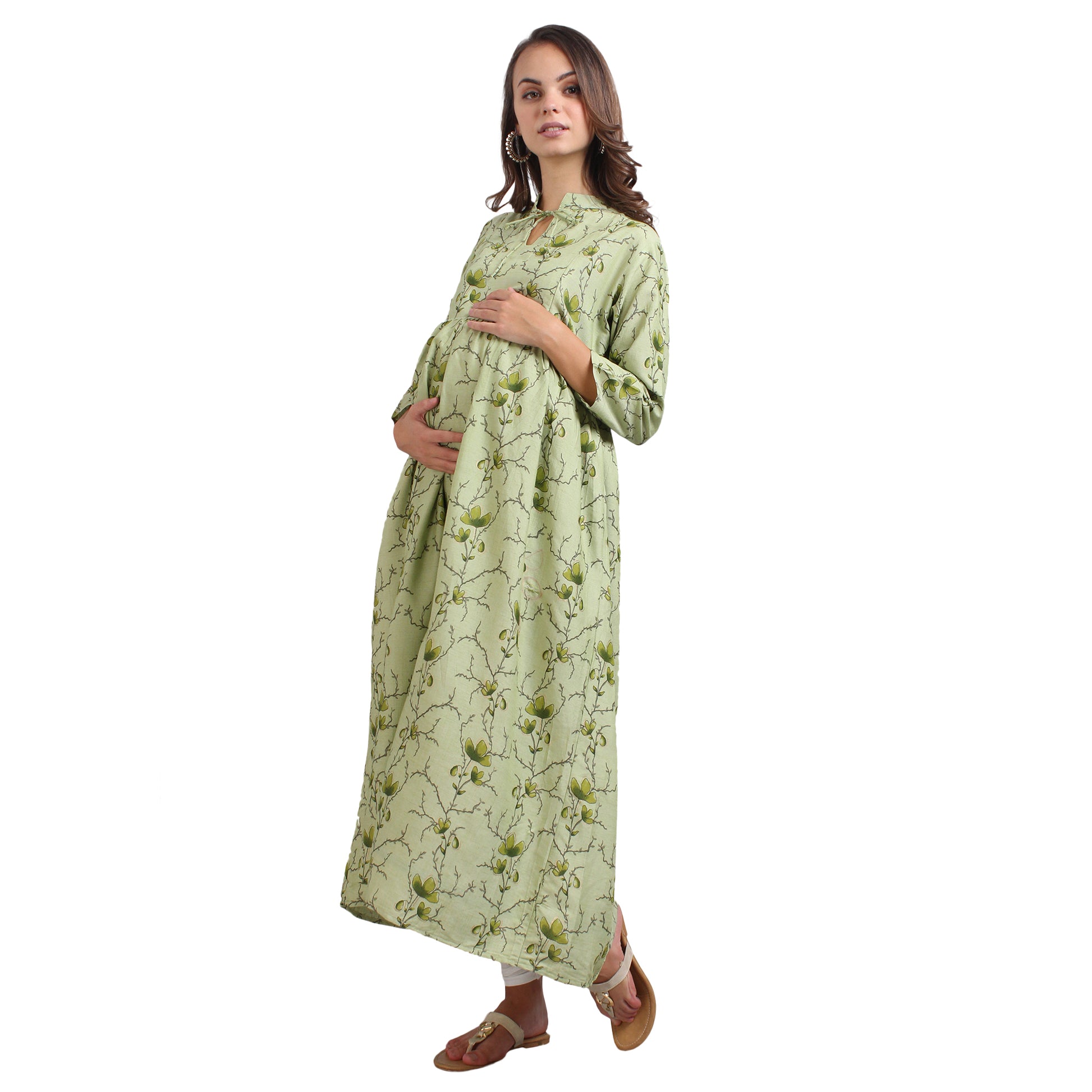 Printed Rayon Pregnancy Kurti For Women - Light Green