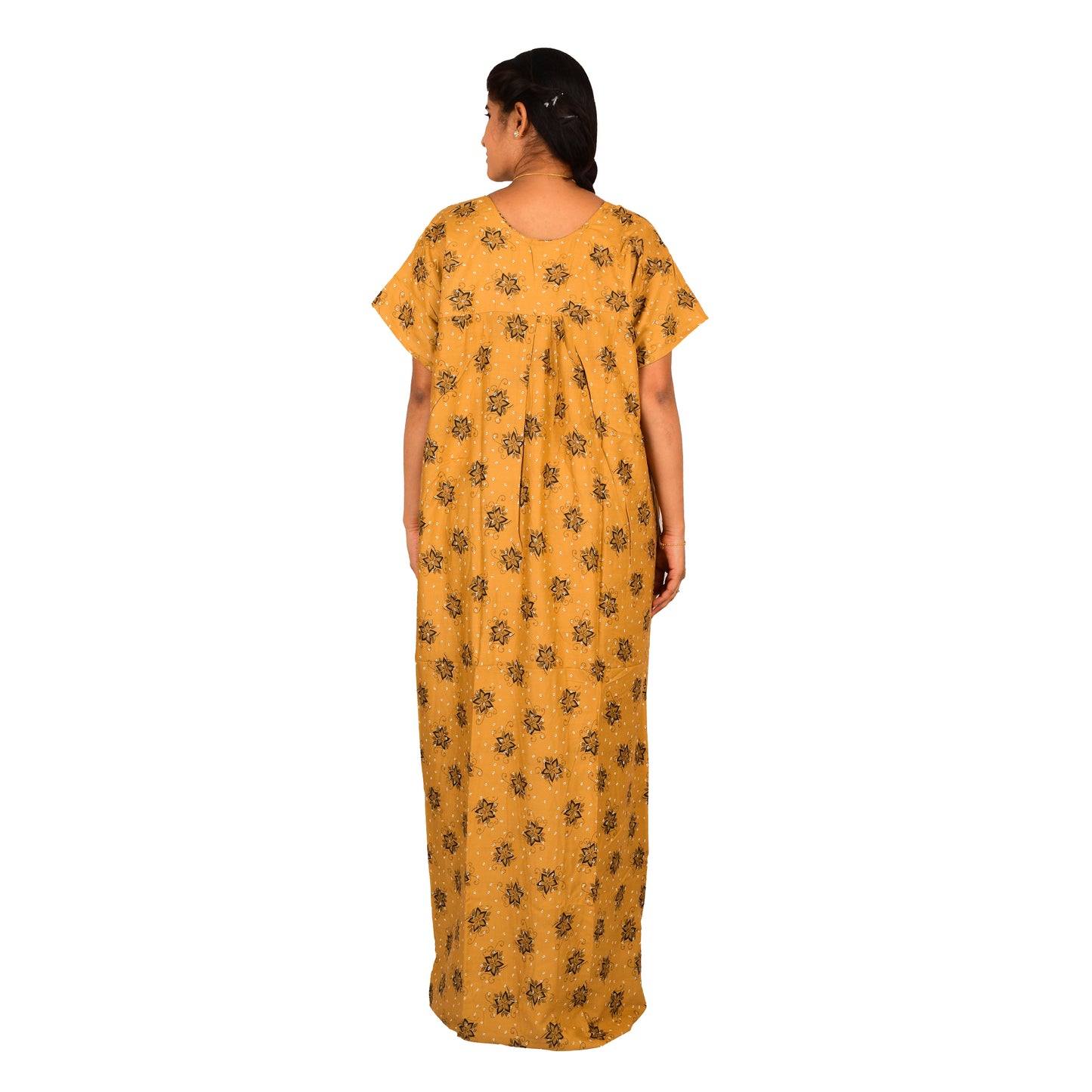 Printed Rayon Nighty For Women - Brown
