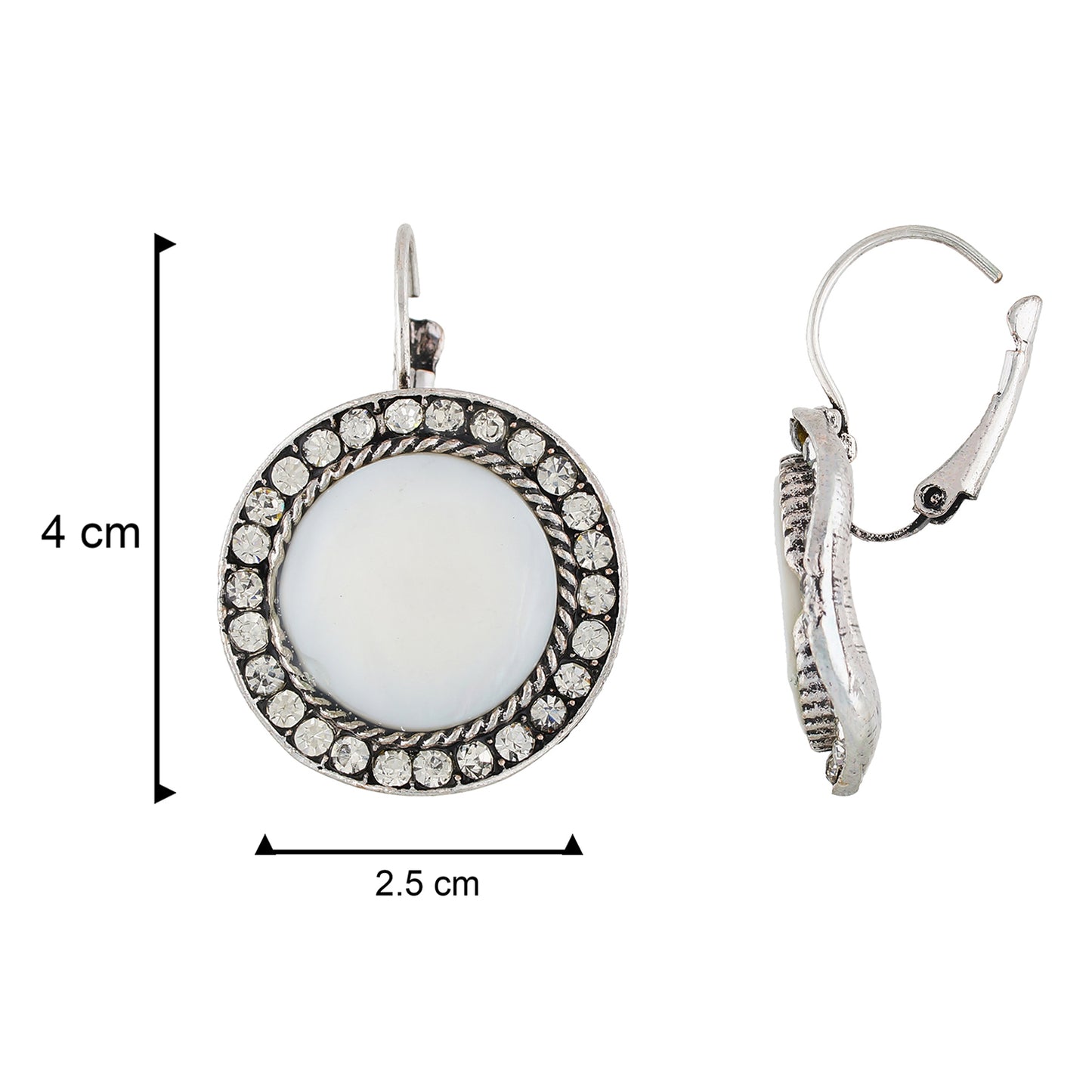 Amazing White and Oxide Silver Colour Round Shape Earring for Girls and Women