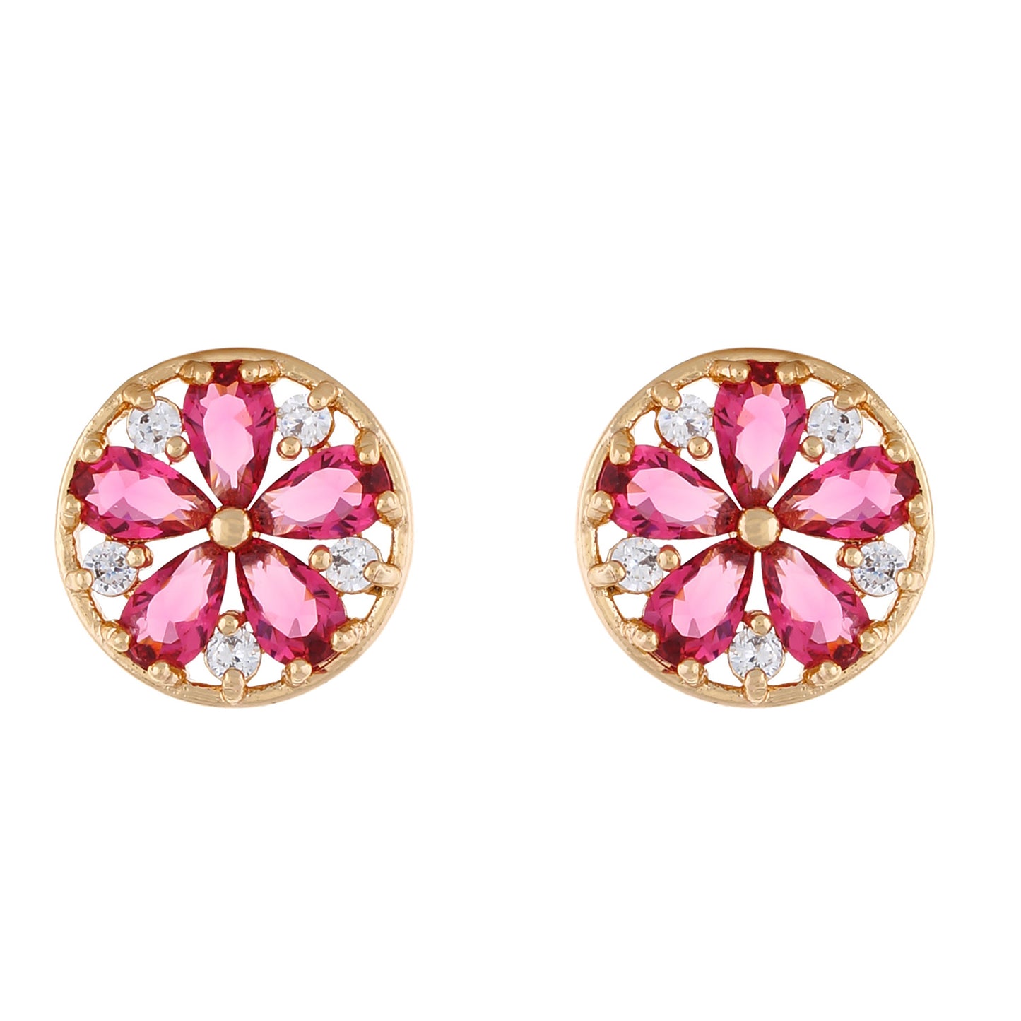 Red colour Round Design Stud Earrings for Girls and Women