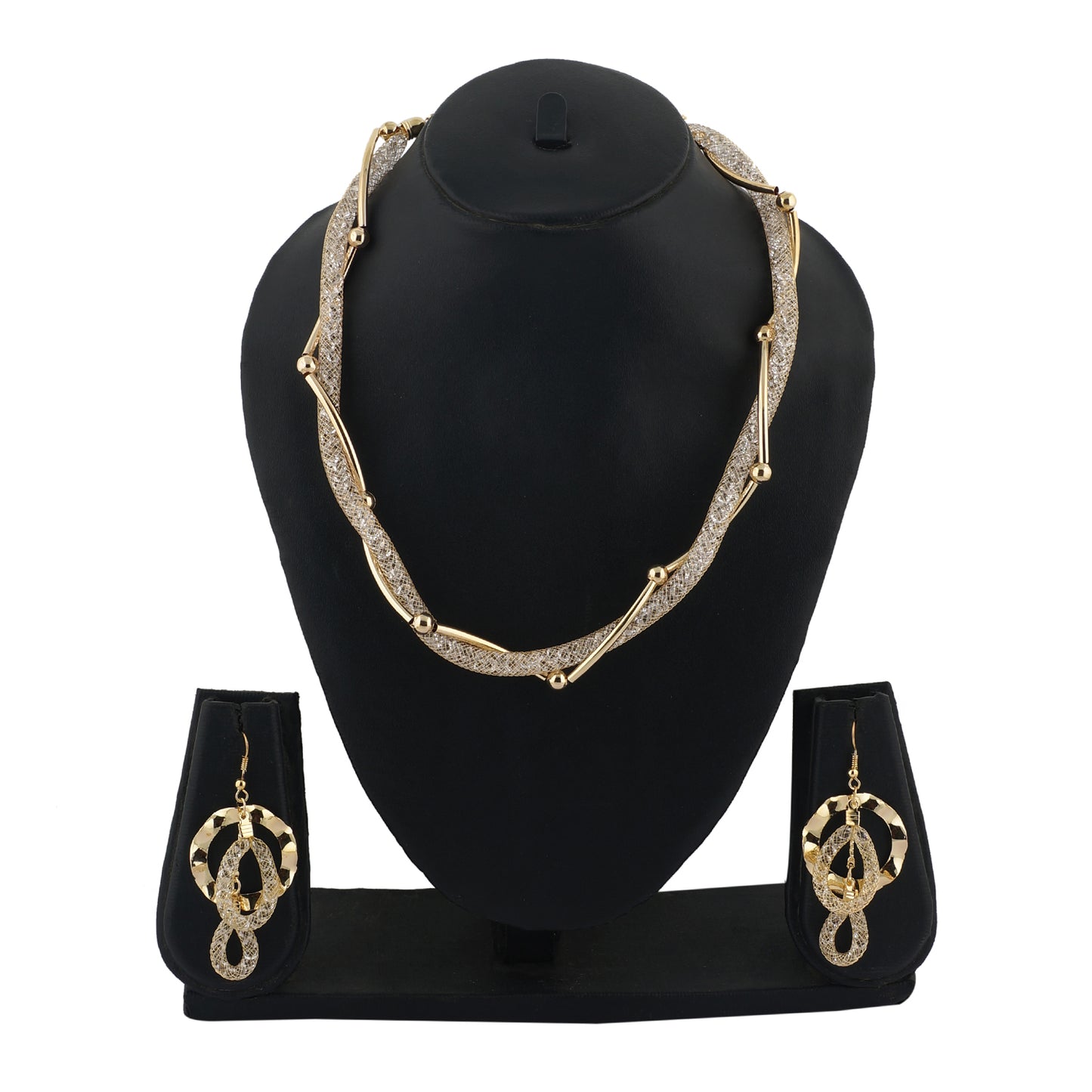 Gold Colour Formless Necklace and Earrings for Girls and Women