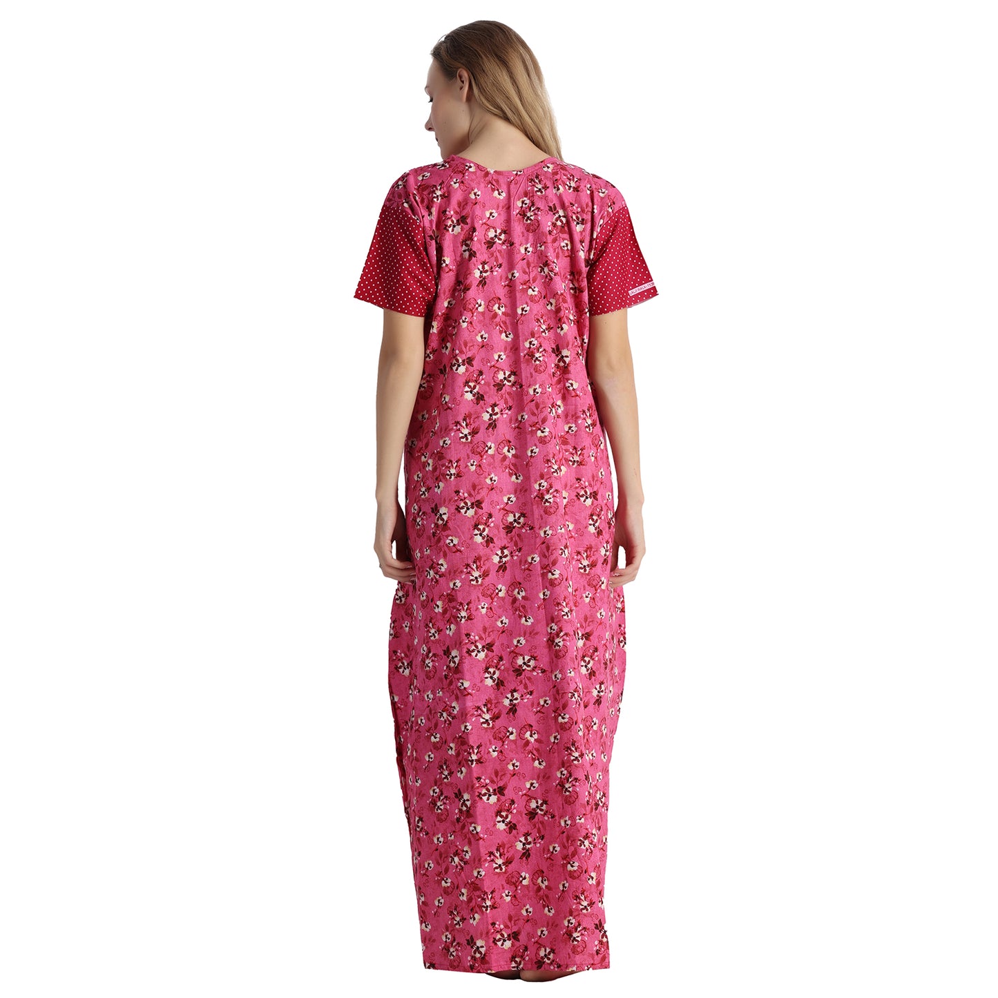 Printed Cotton Nighty For Women - Pink