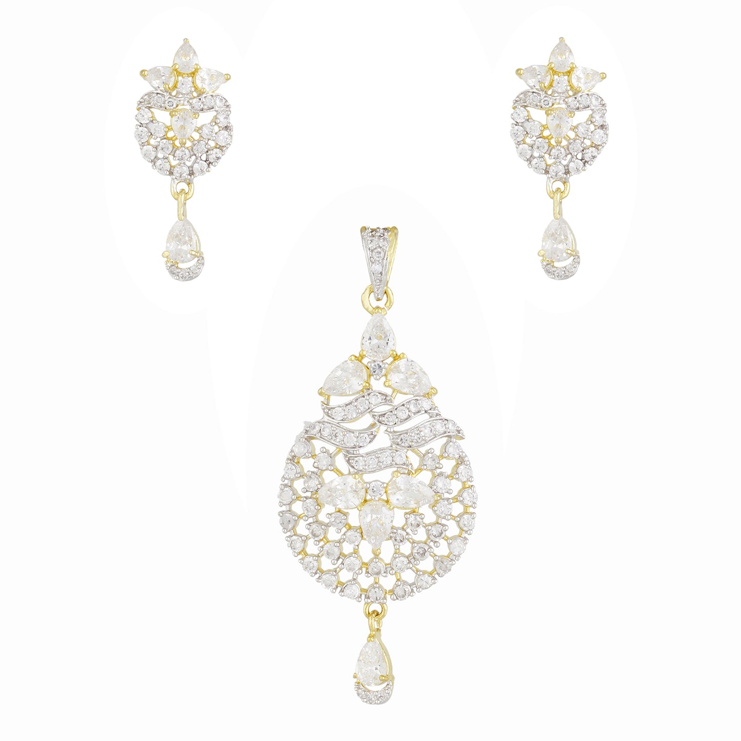 Designer Gold Plated CZ Copper Pendant Set for Ladies and Girls