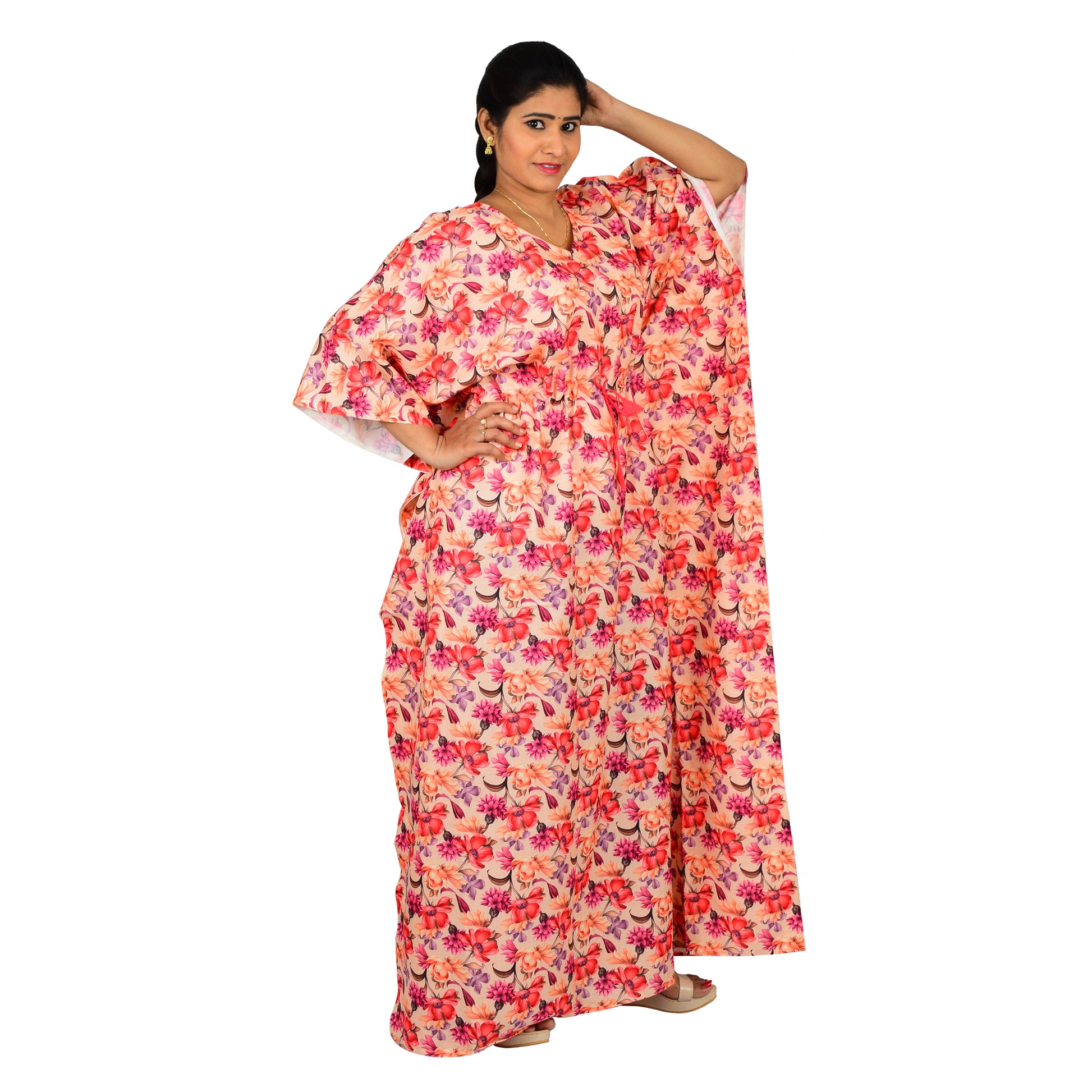 Digital Printed Cotton Blend Nighty For Women - Pink