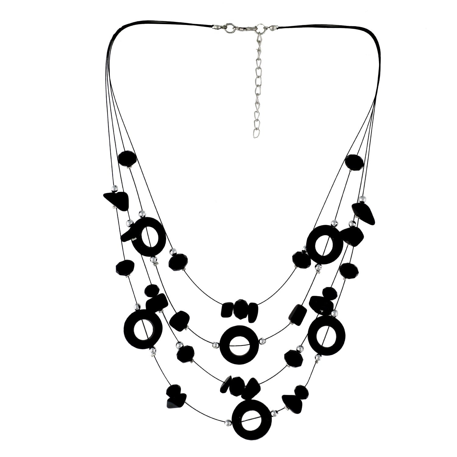 Black Colour Layered Necklace and Earrings for Girls and Women