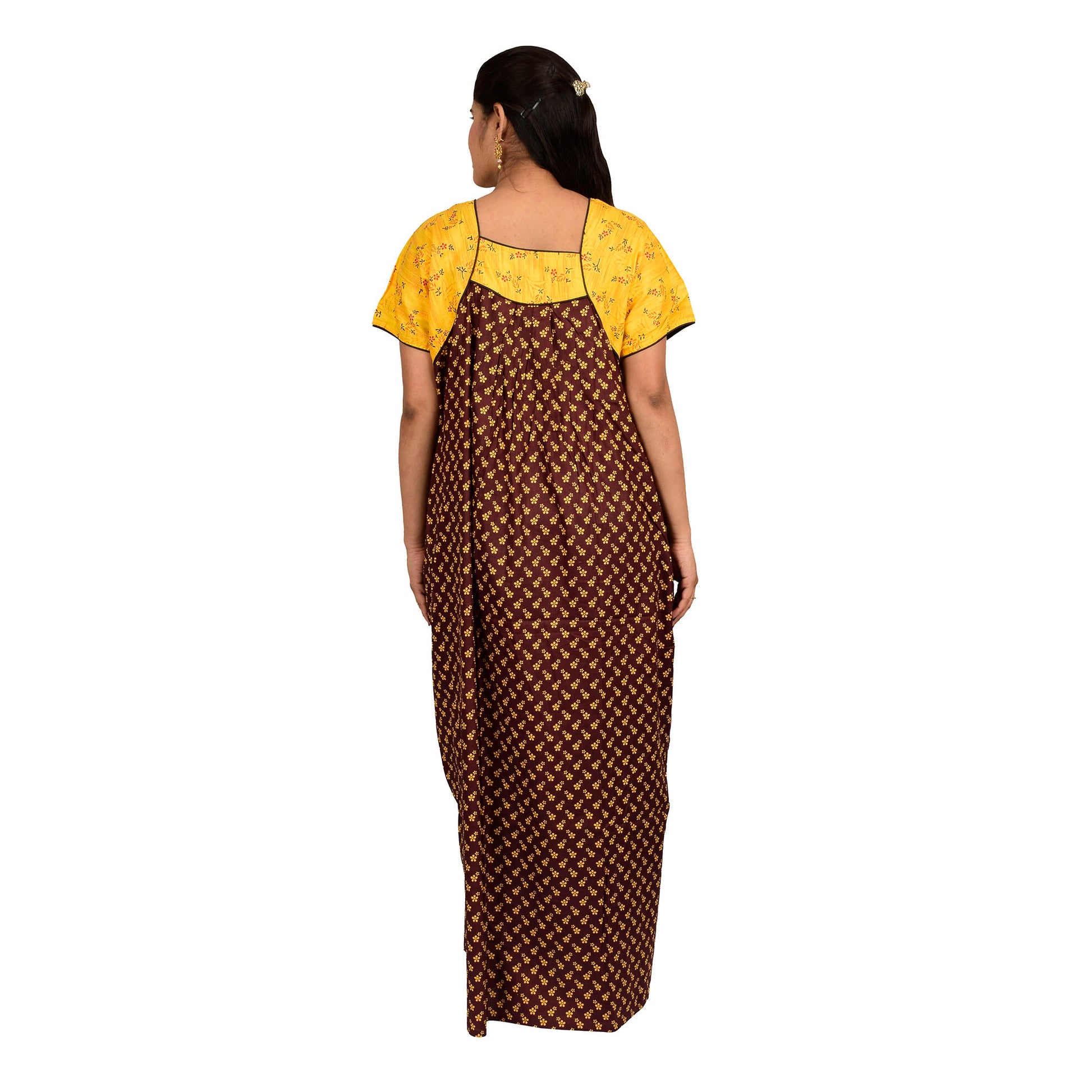 Printed Cotton Nighty For Women - Yellow