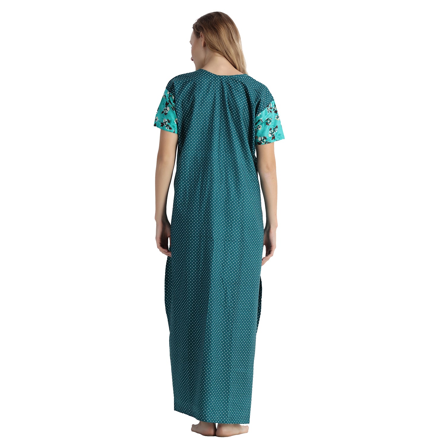 Printed Cotton Nighty For Women - Green