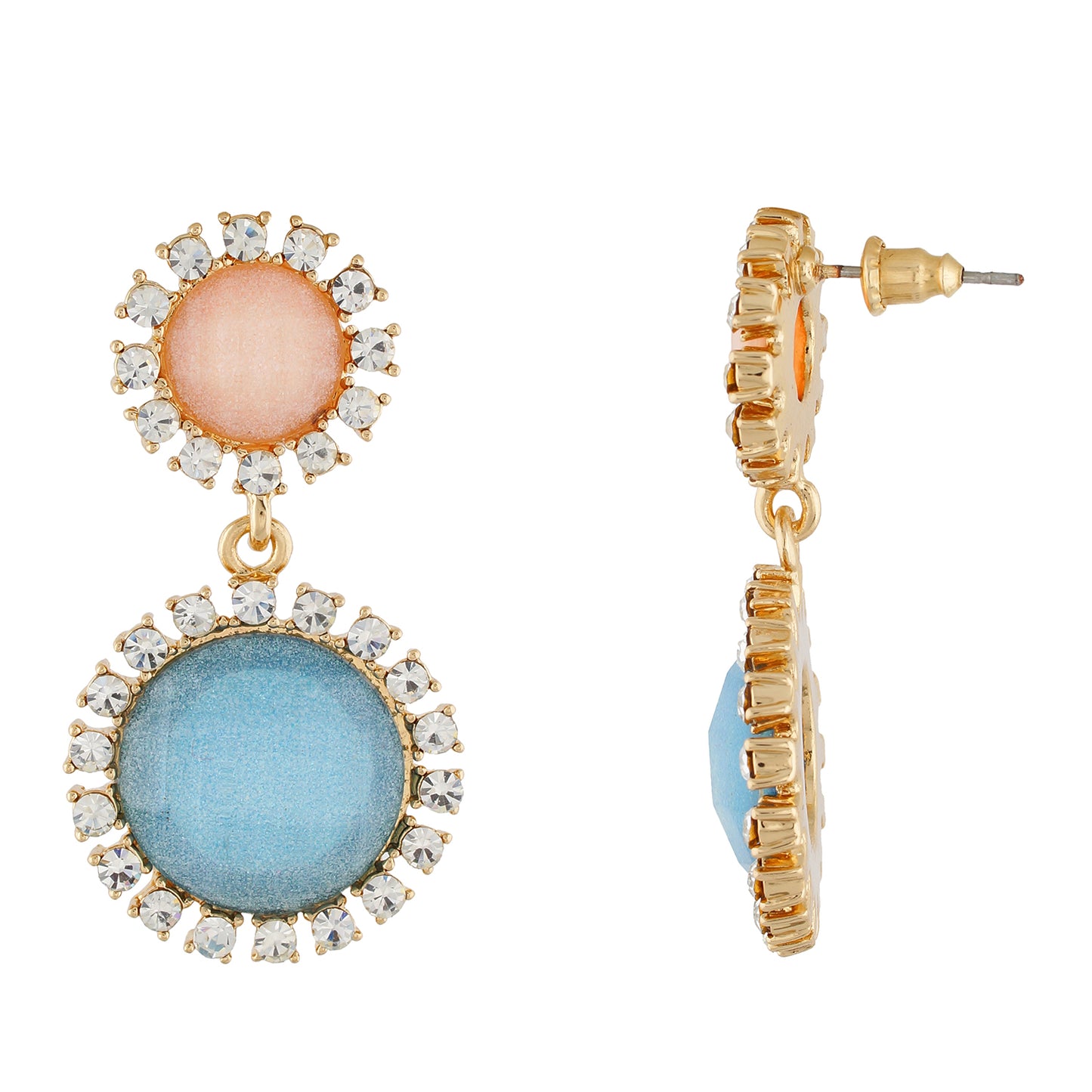 Chic Beige and Blue Colour Round Shape Ear Dangler for Girls and Women