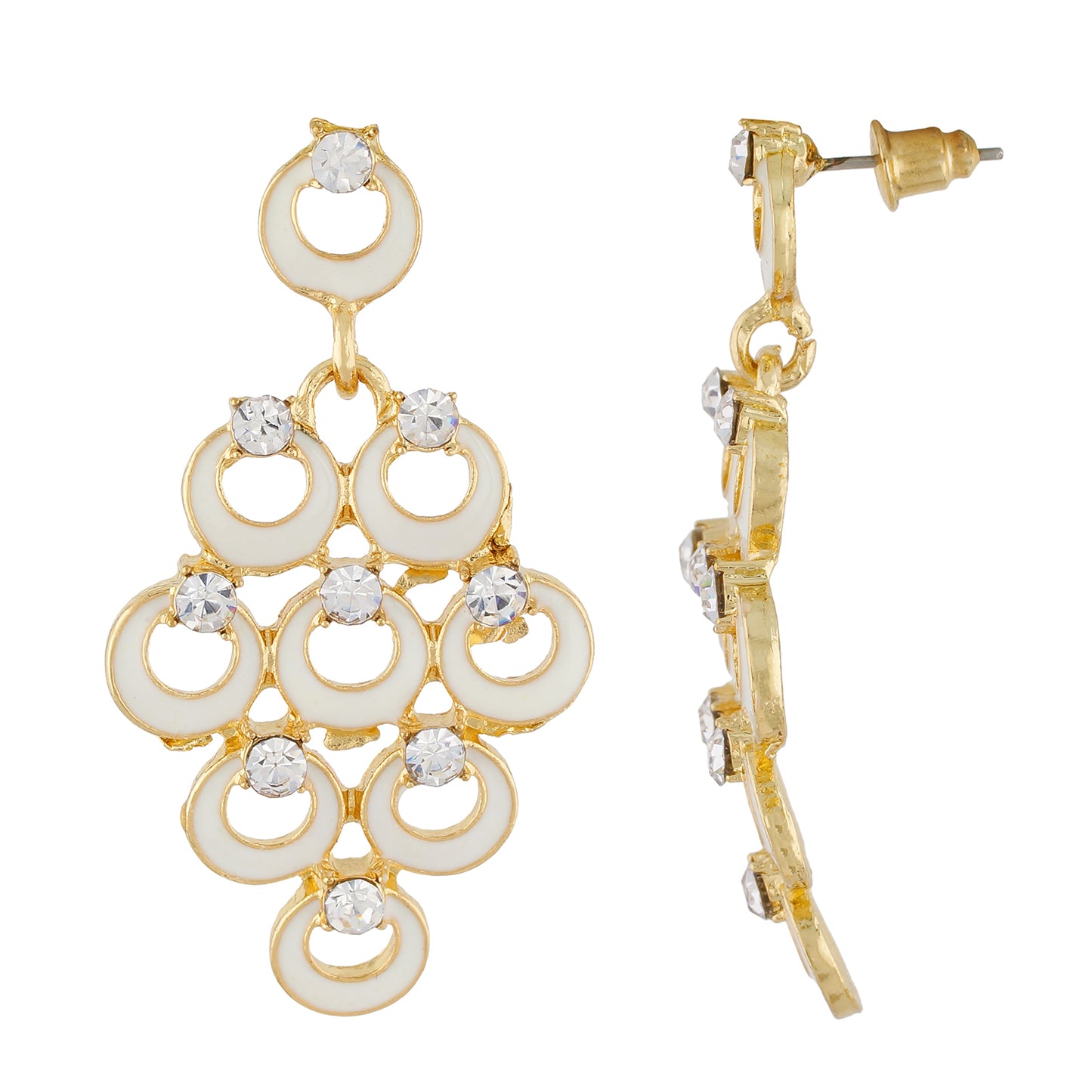 Impressive White and Gold Colour Bunch of Circles Design Earring for Girls and Women