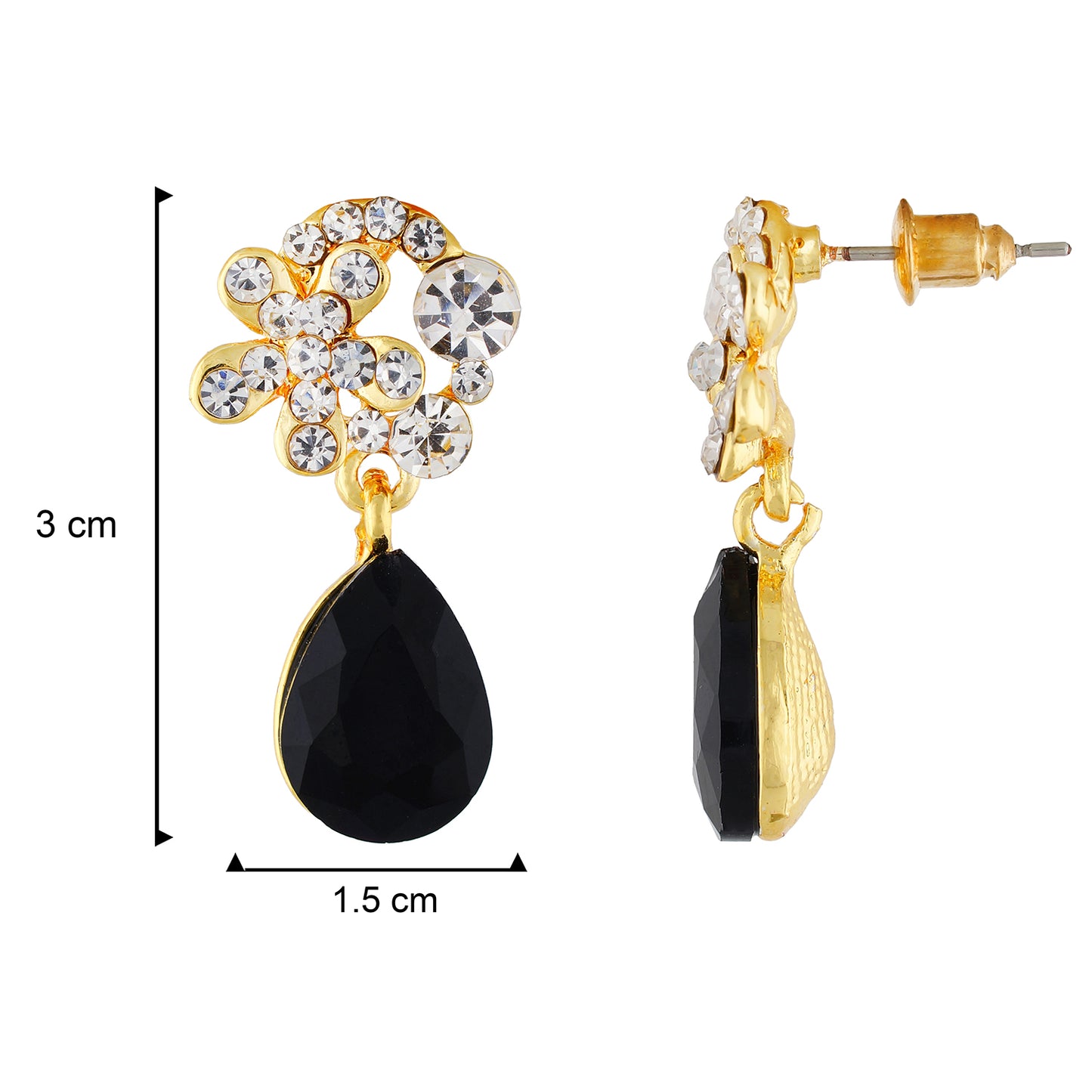 Exclusive Gold Colour Floral Design Earring with Black Drop for Girls and Women