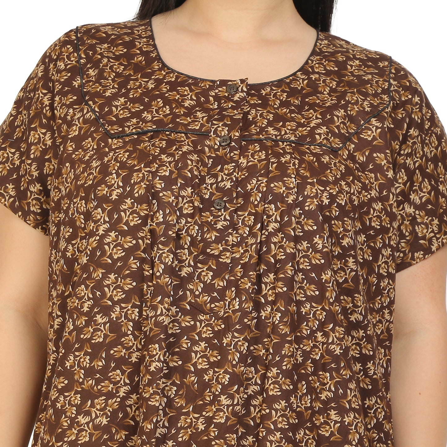 Printed Cotton Nighty For Women - Yellow