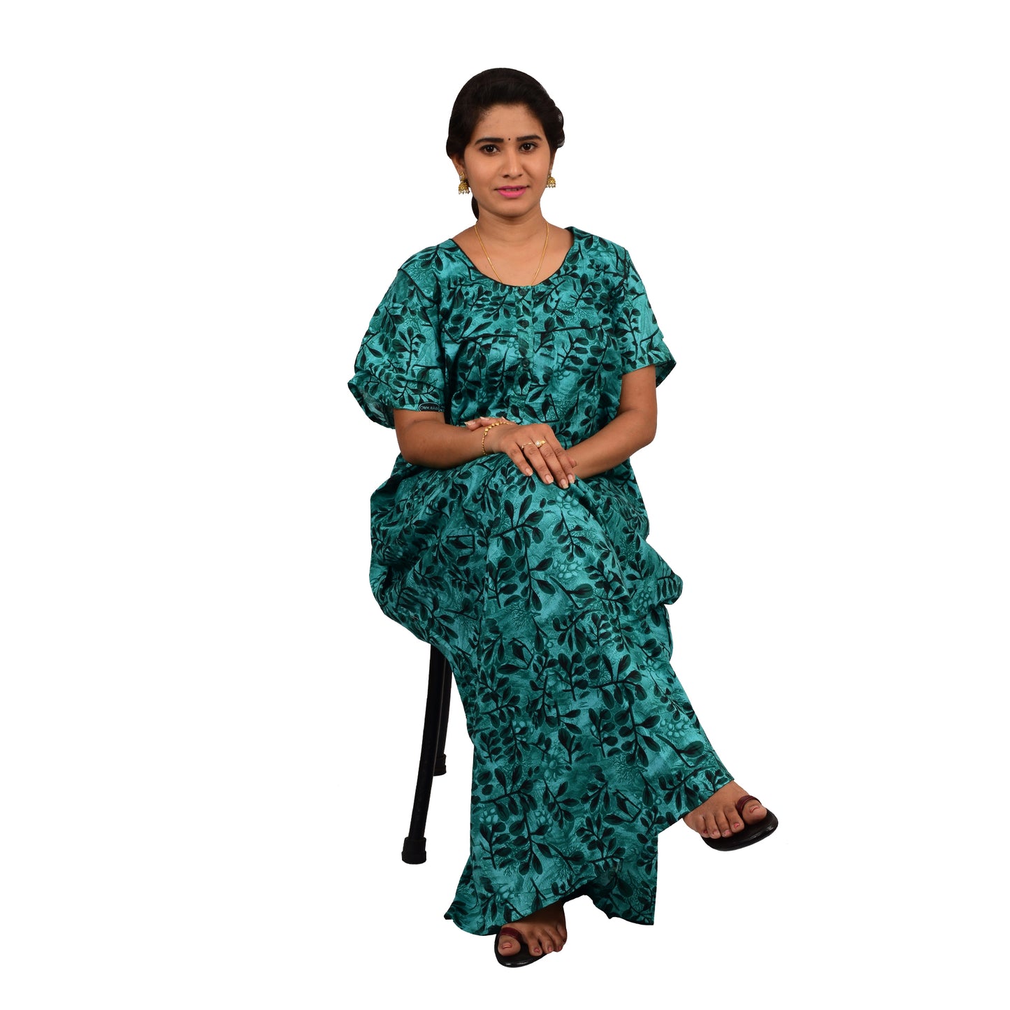 Printed Cotton Nighty For Women - Dark Green