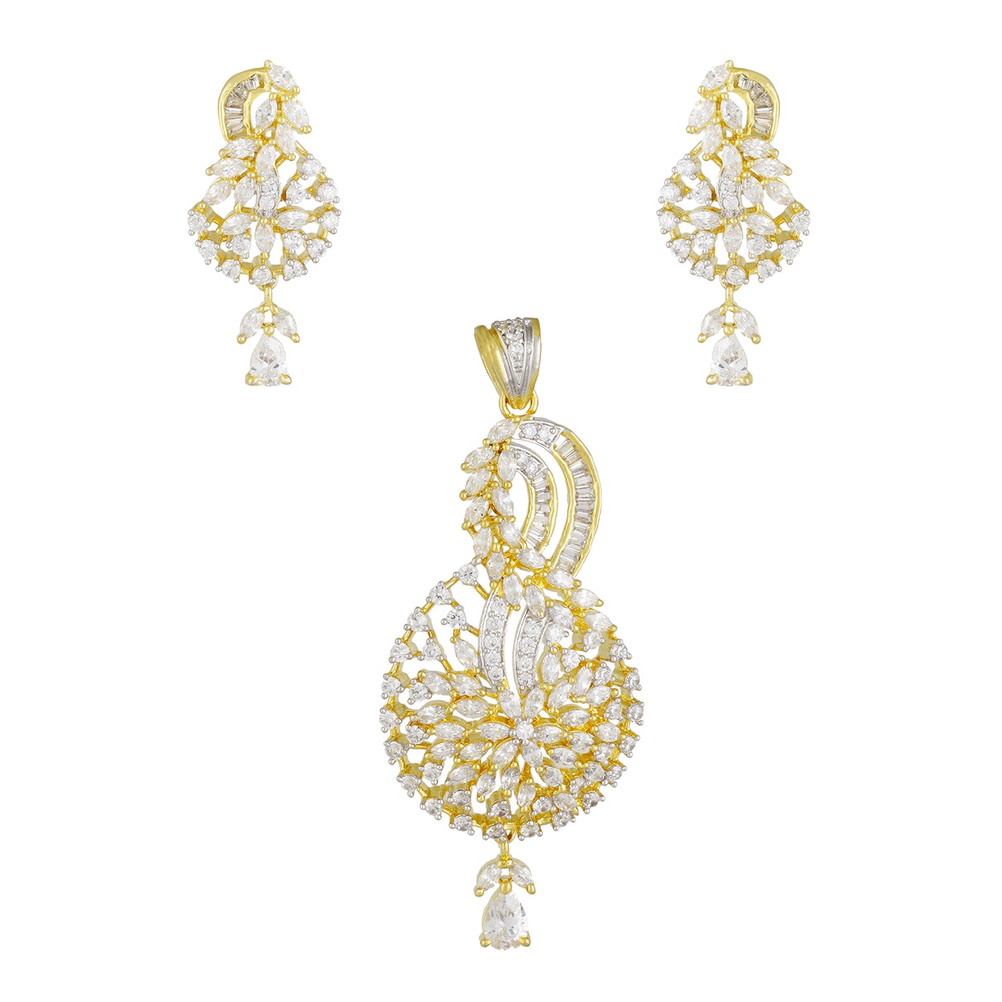Smart Gold Plated CZ Copper Pendant Set for Ladies and Girls