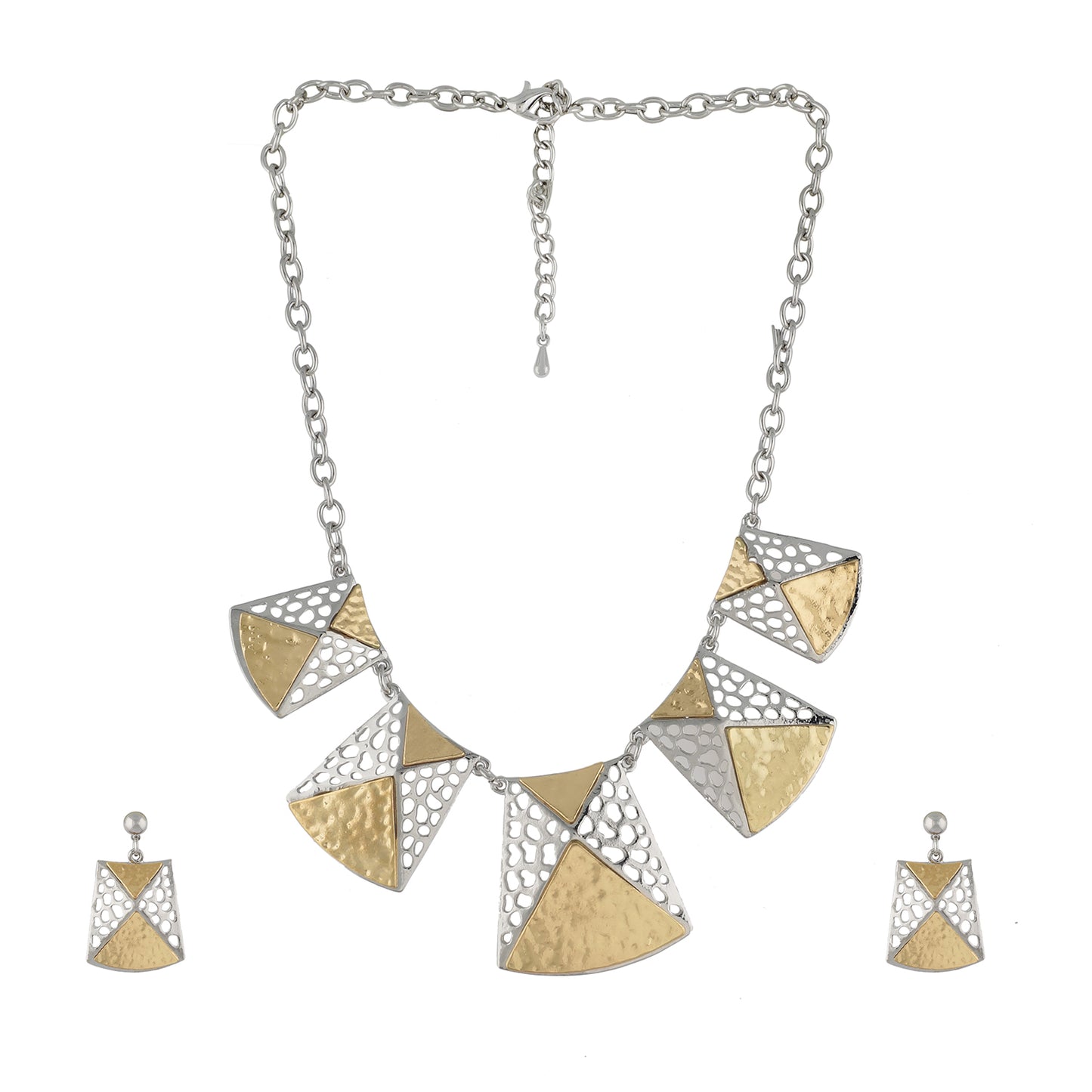 Gold Colour Geometrical Necklace and Earrings for Girls and Women