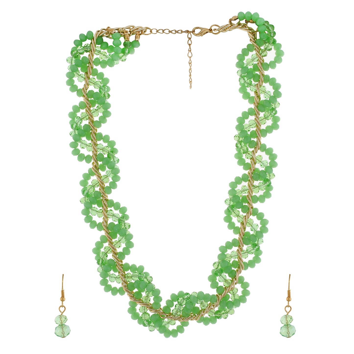 Green colour Beaded design Necklace Set for girls and women