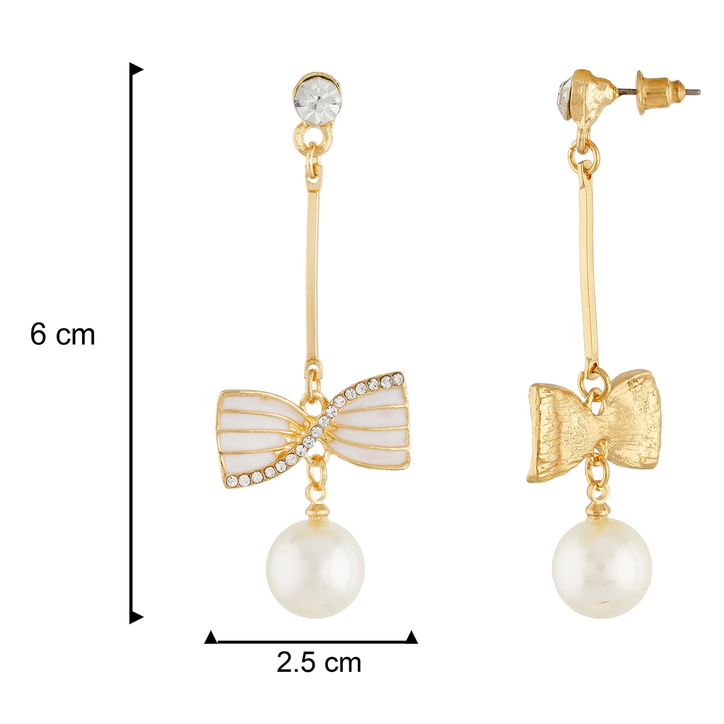 Incredible White and Gold Colour Bow Design Enamel Enhanced Earring for Girls and Women