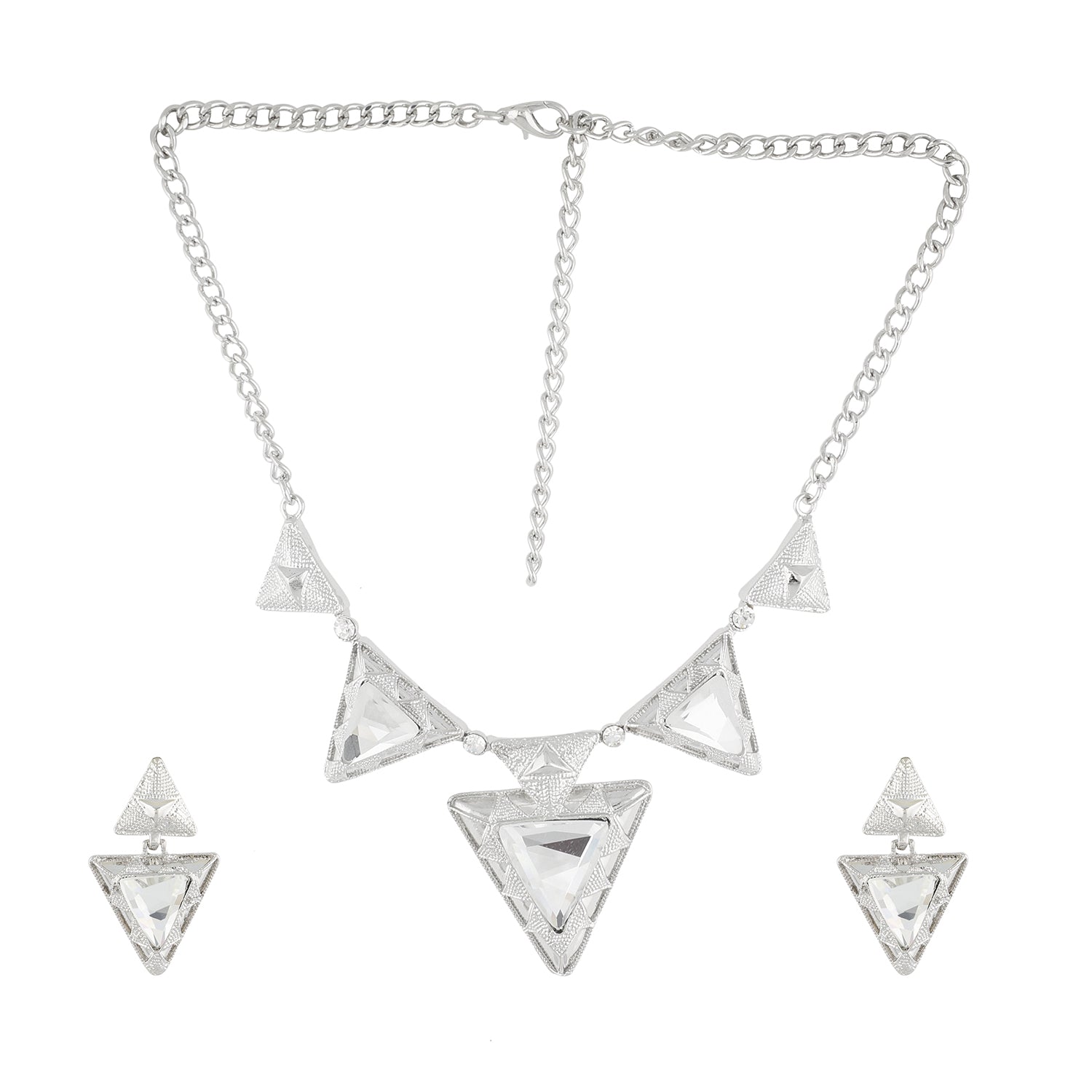 White Colour Triangular Necklace and Earrings for Girls and Women