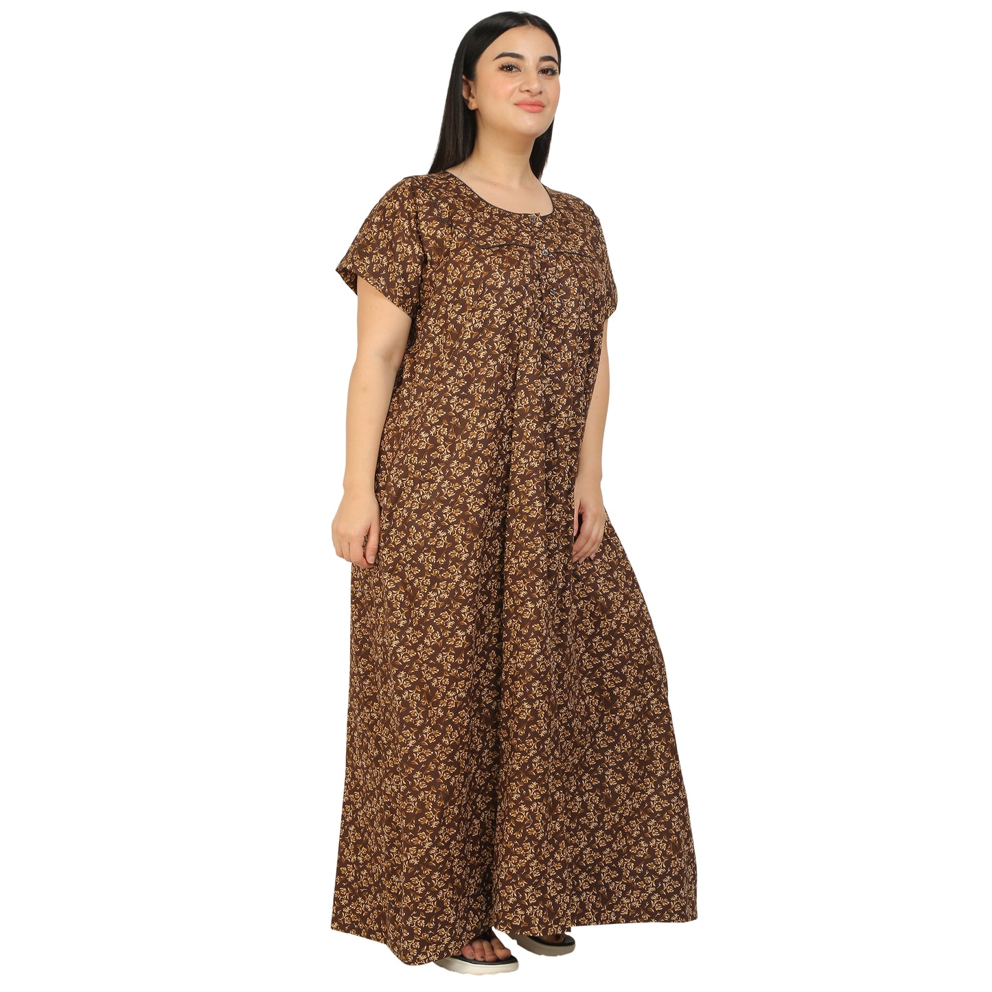 Printed Cotton Nighty For Women - Yellow
