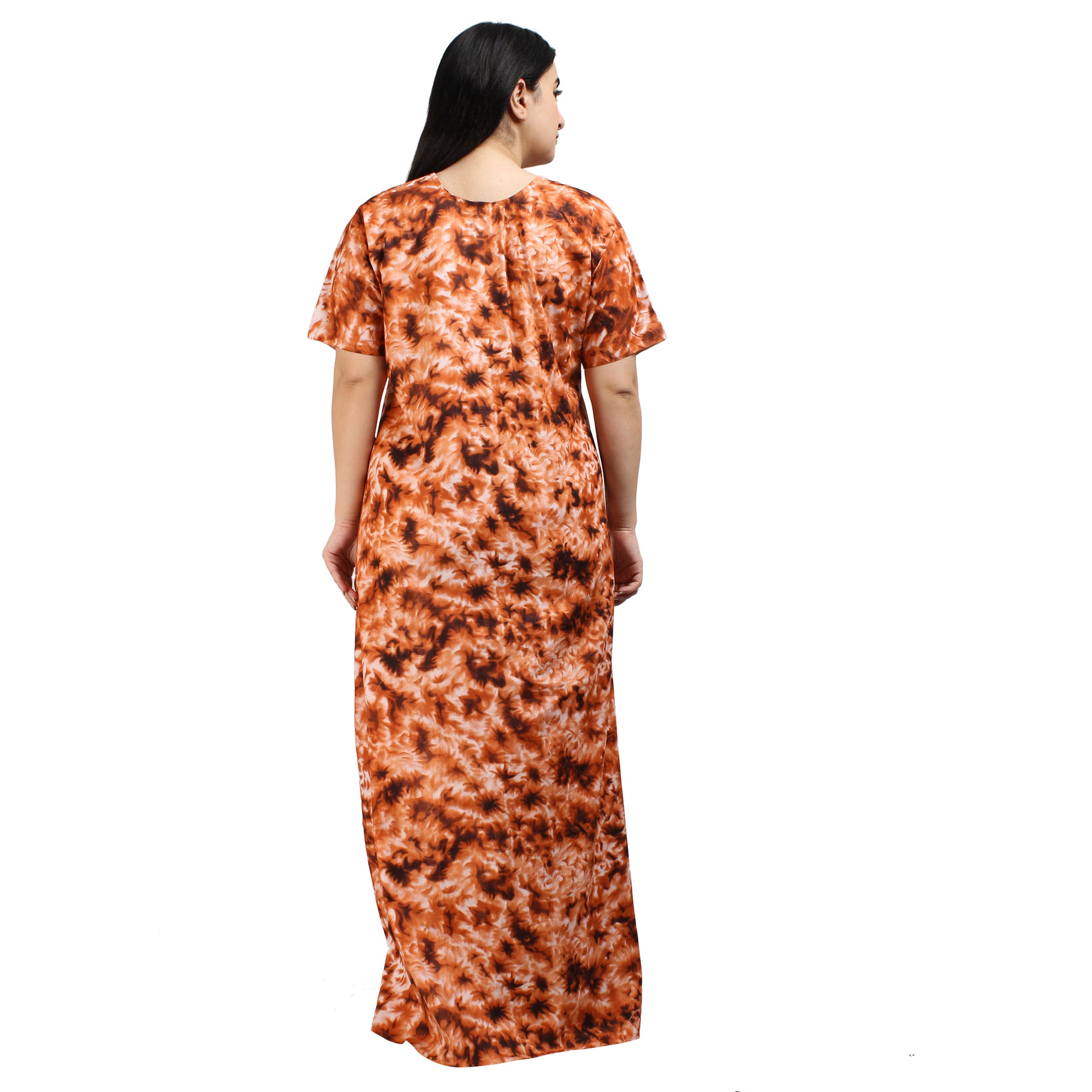 Printed Cotton Nighty For Women - Orange