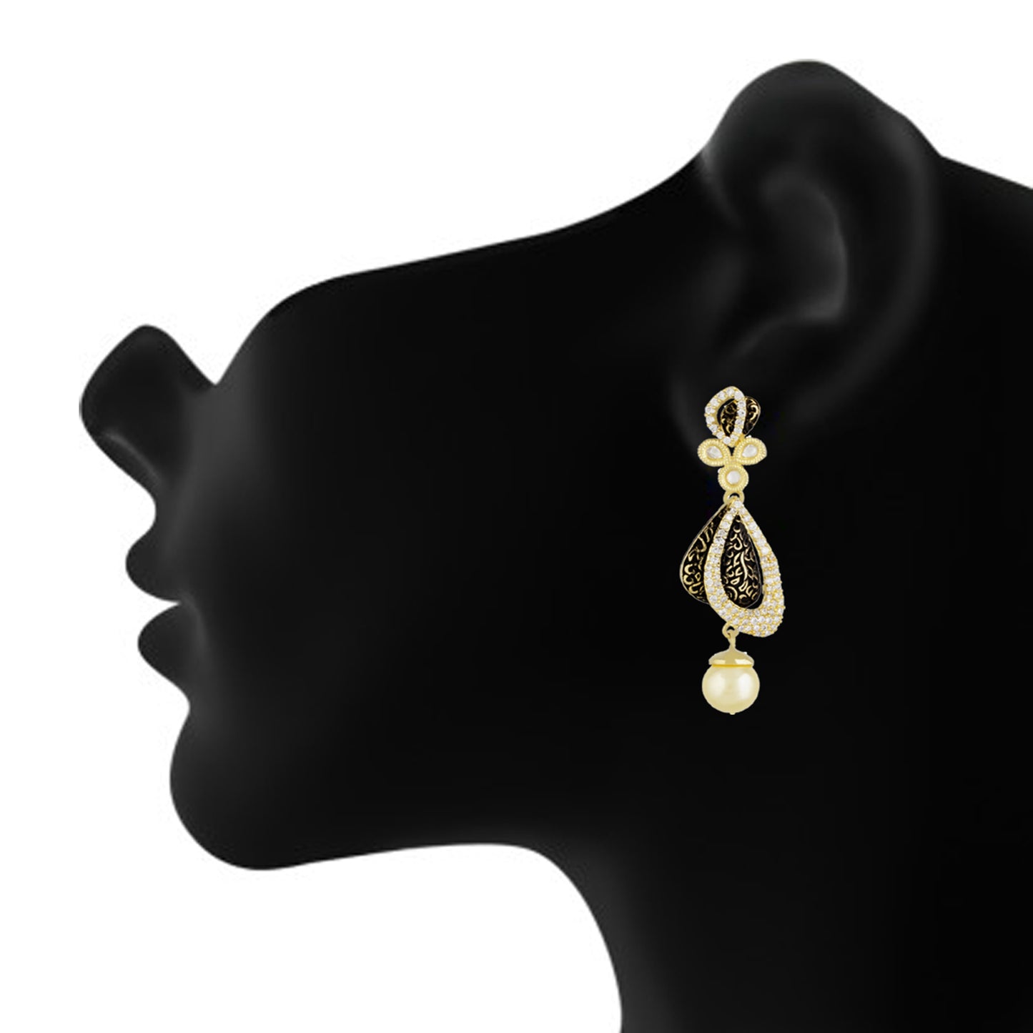 Designer Black Antique Gold Plated CZ Copper Hangings for Ladies and Girls