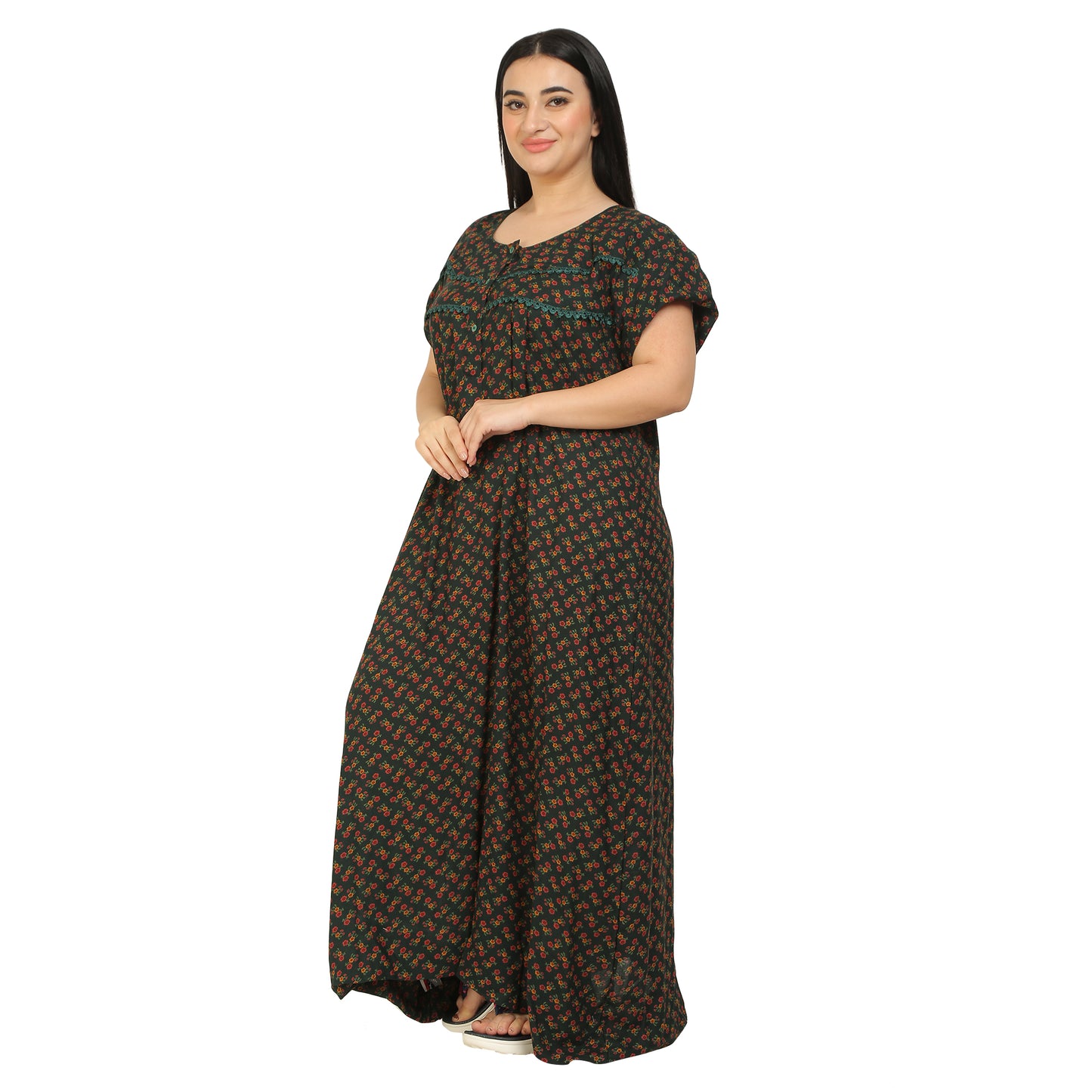 Printed Alpine Nighty For Women - Dark Green