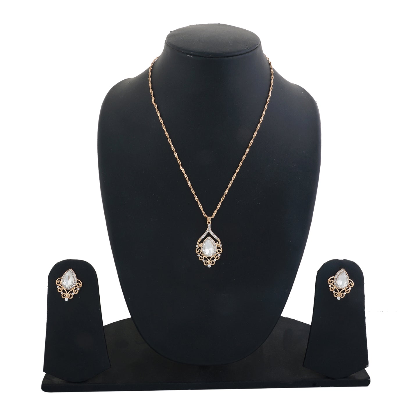 White Colour Drop Pendant with Chain, Finger ring and Earrings for Girls and Women