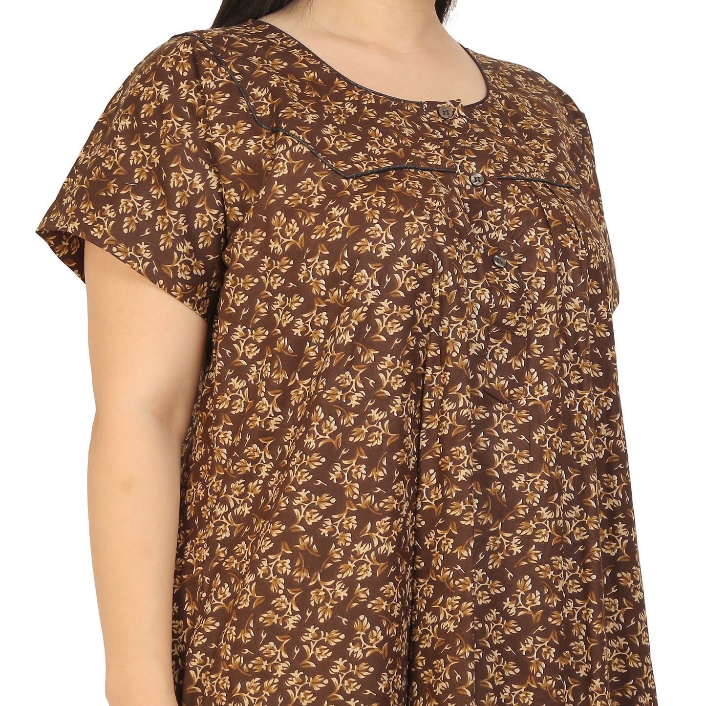 Printed Cotton Nighty For Women - Yellow